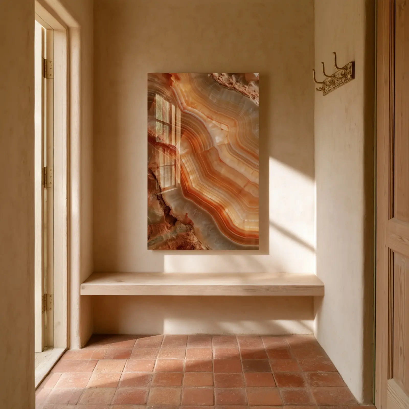 Amber Onyx Agate Geode Banded Stone Layers | Glass Wall Art — 2