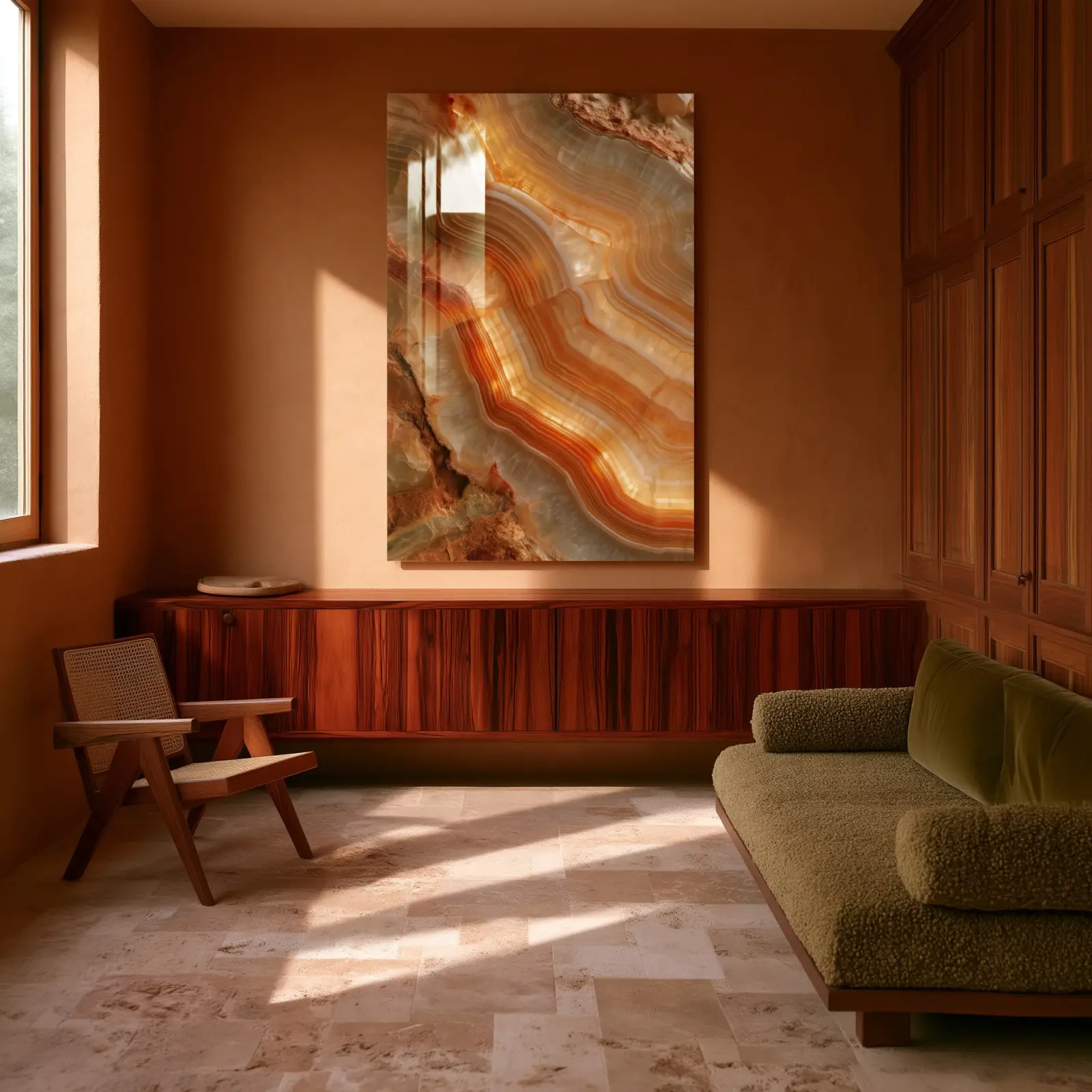 Amber Onyx Agate Geode Banded Stone Layers | Glass Wall Art — 4