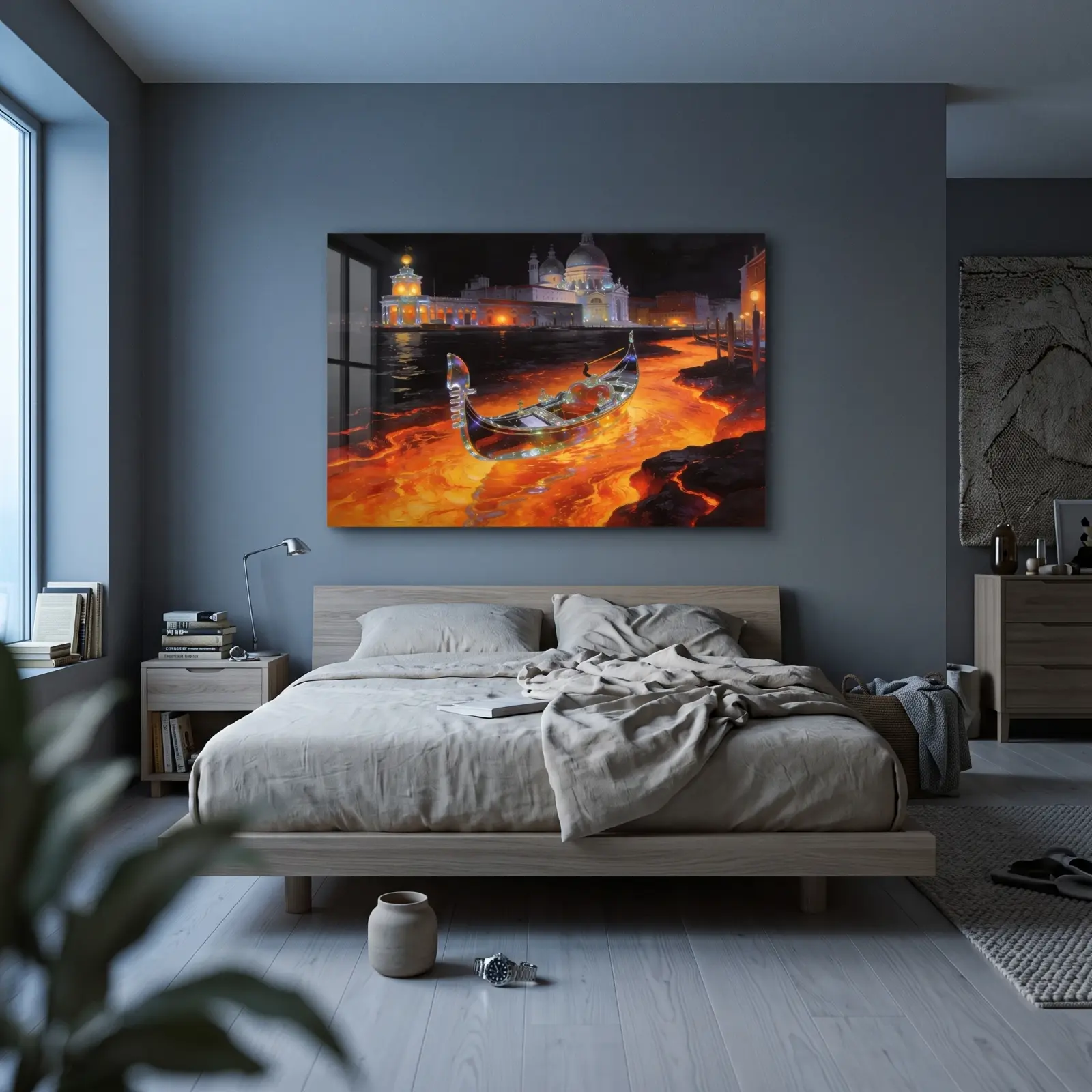 Venice Gondola Night Art Molten Canal Scene | Glass Wall Art — 2