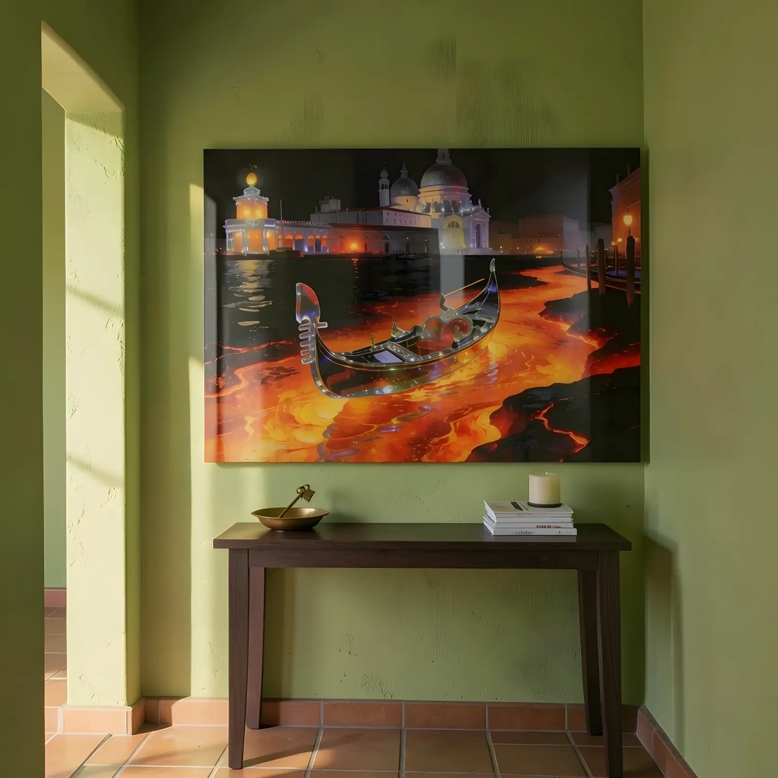 Venice Gondola Night Art Molten Canal Scene | Glass Wall Art — 4