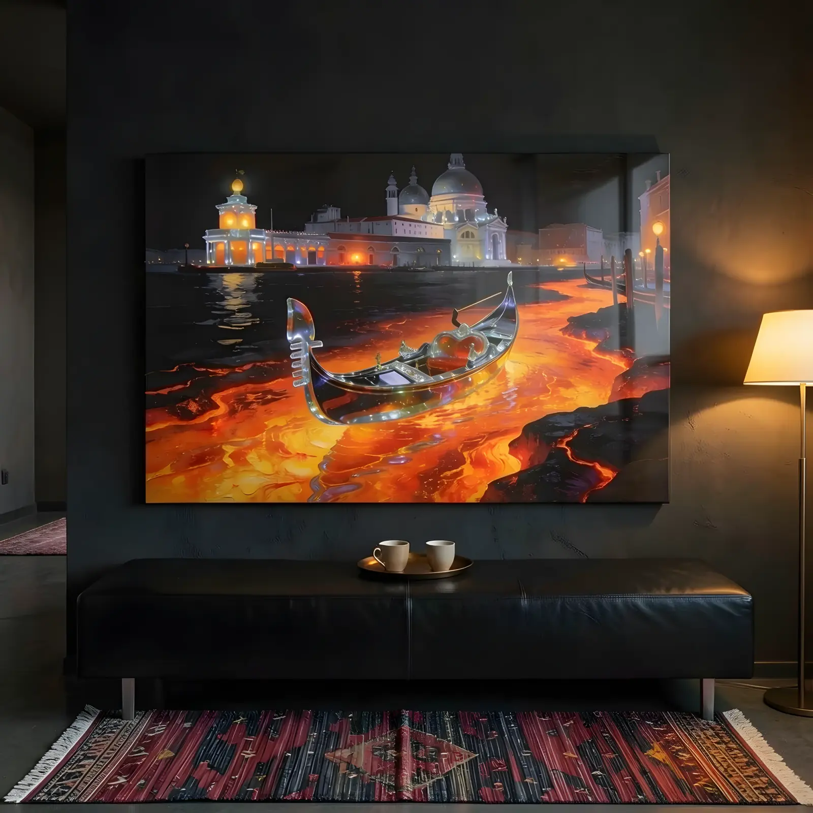Venice Gondola Night Art Molten Canal Scene | Glass Wall Art — 5