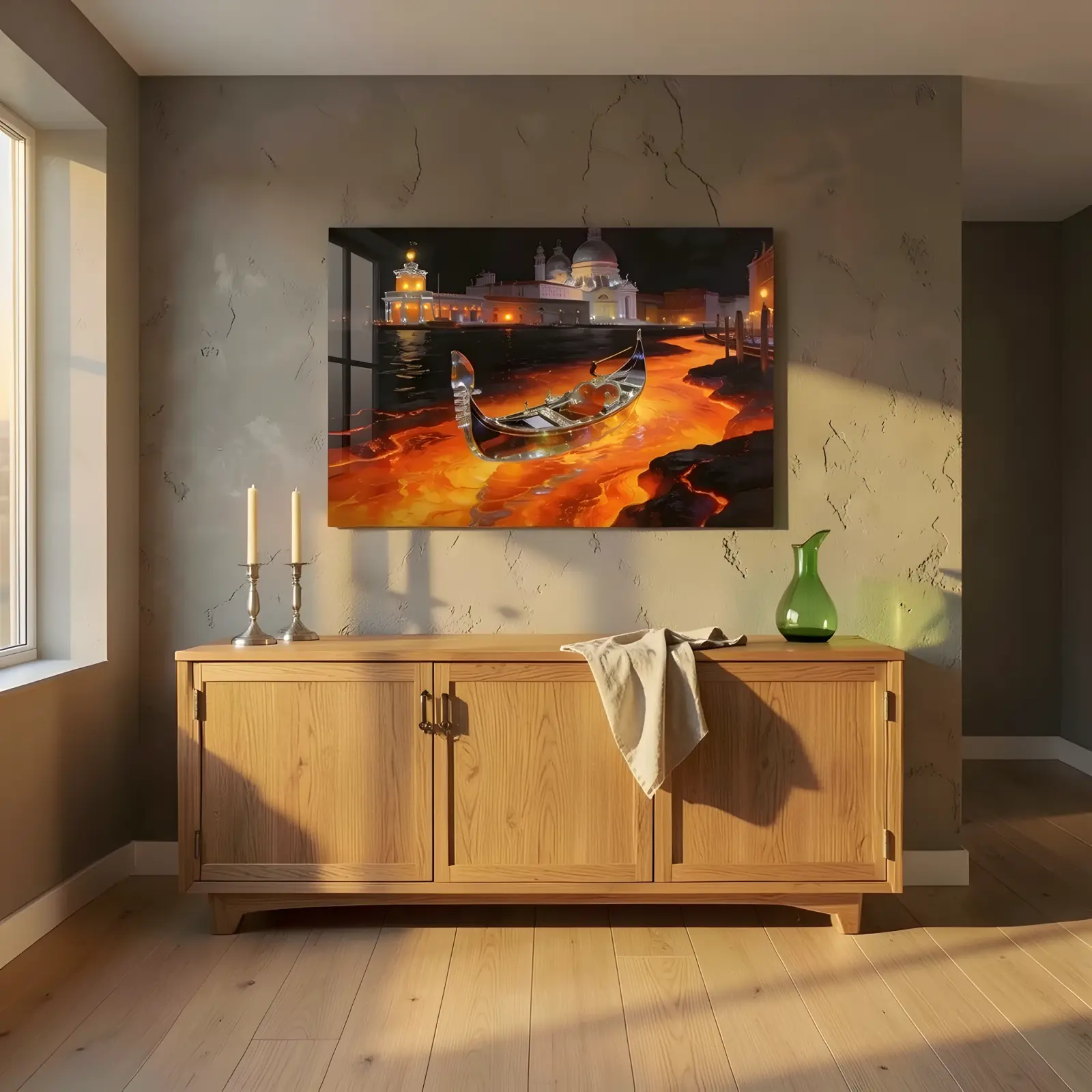 Venice Gondola Night Art Molten Canal Scene | Glass Wall Art — 6