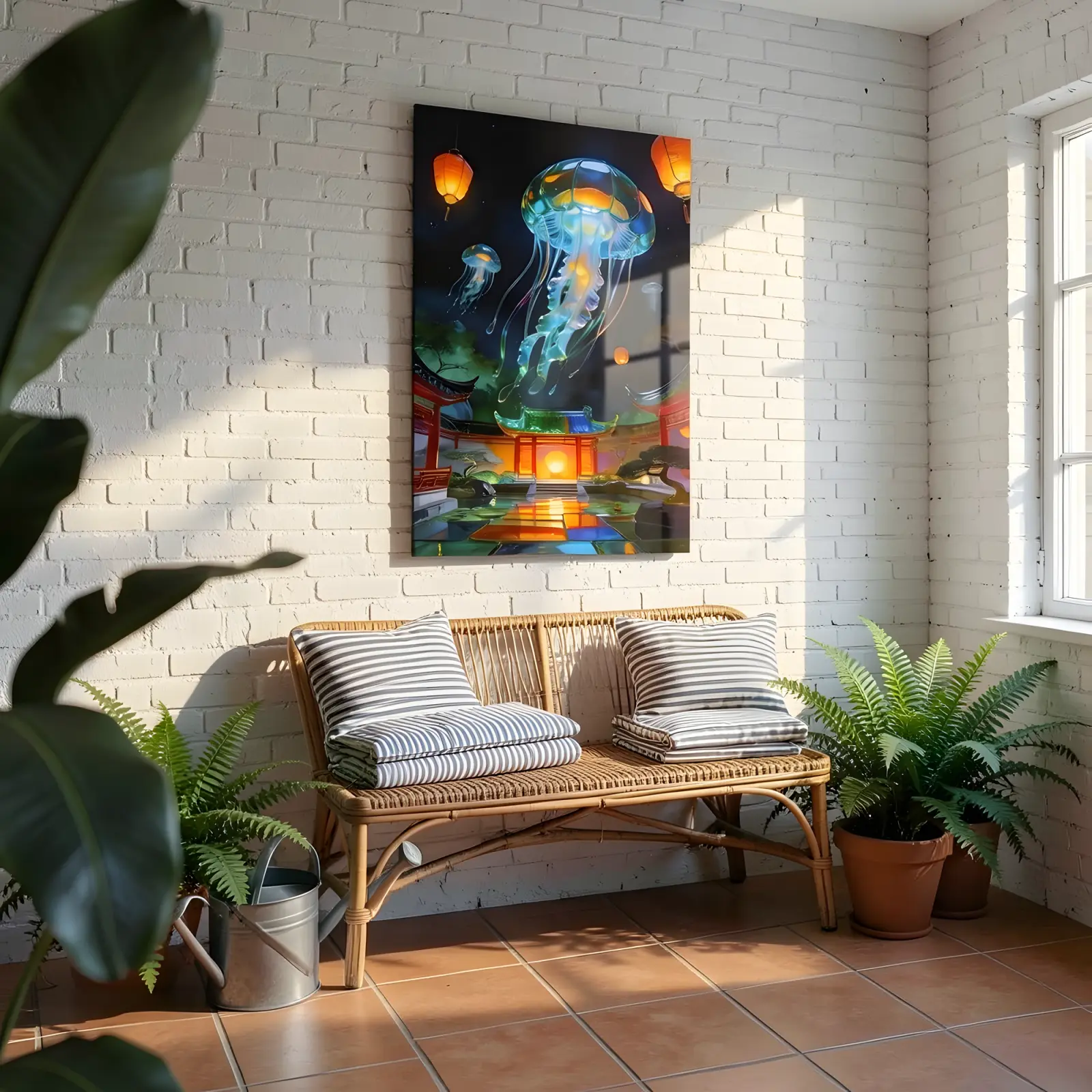 Jellyfish Lantern Garden Night Scene | Glass Wall Art — 5
