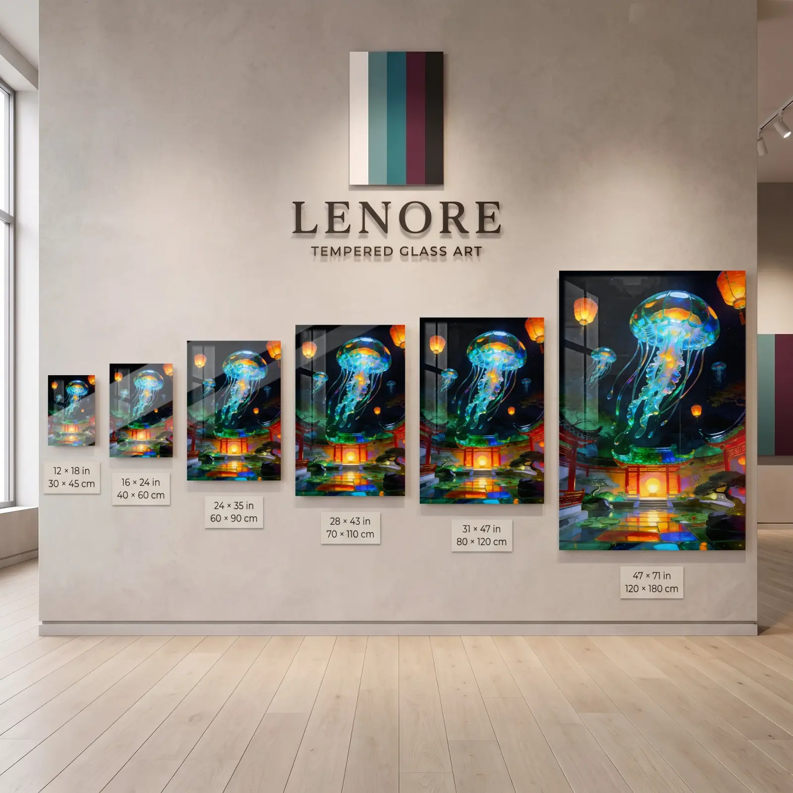 Jellyfish Lantern Garden Night Scene | Glass Wall Art — 6