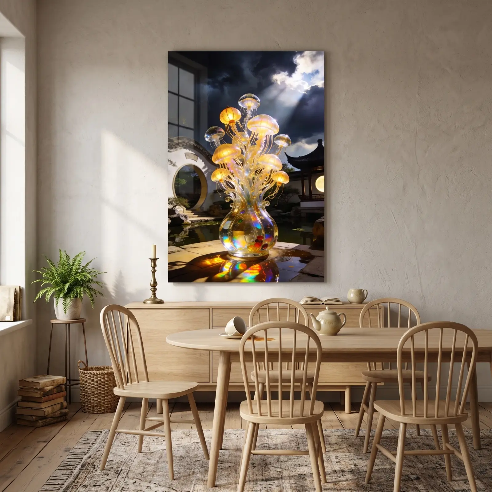 Jellyfish Glass Wall Art Moon Gate Garden | Tempered Glass Print