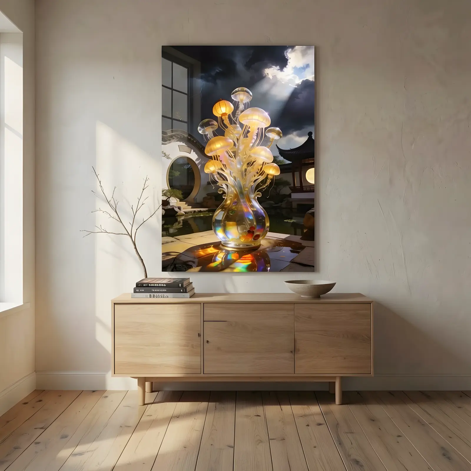Jellyfish Glass Wall Art Moon Gate Garden | Tempered Glass Print — 4