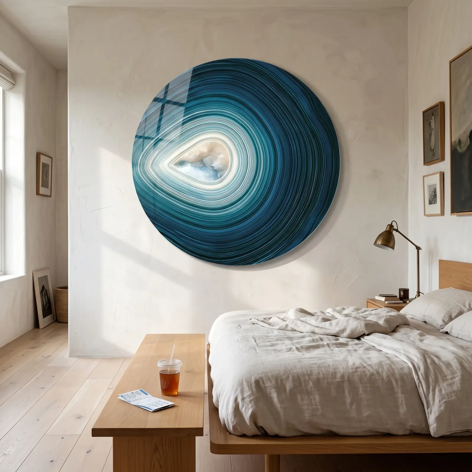 Agate Geode Glass Wall Art Teal Mineral Circle | Glass Wall Decor