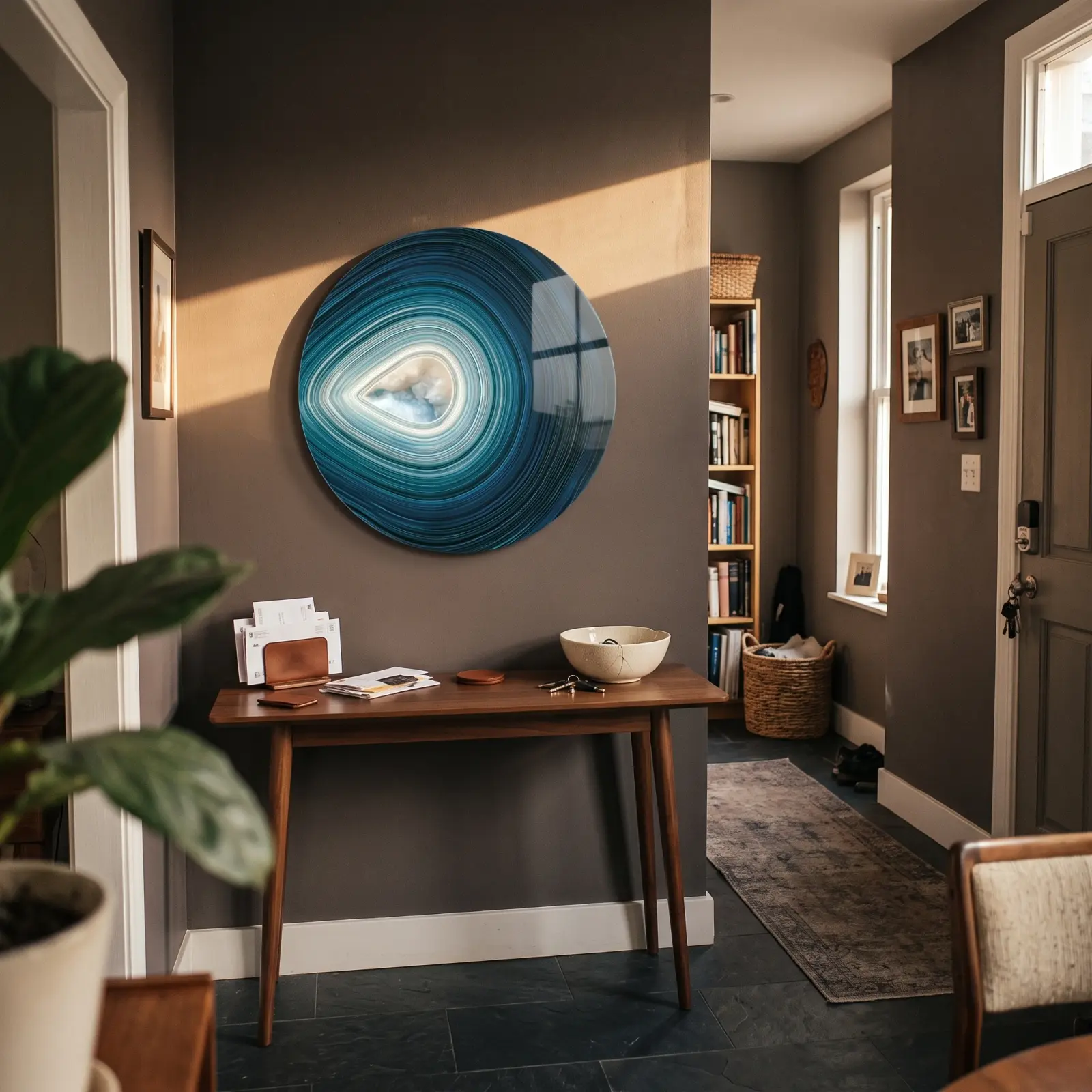 Agate Geode Glass Wall Art Teal Mineral Circle | Glass Wall Decor — 2