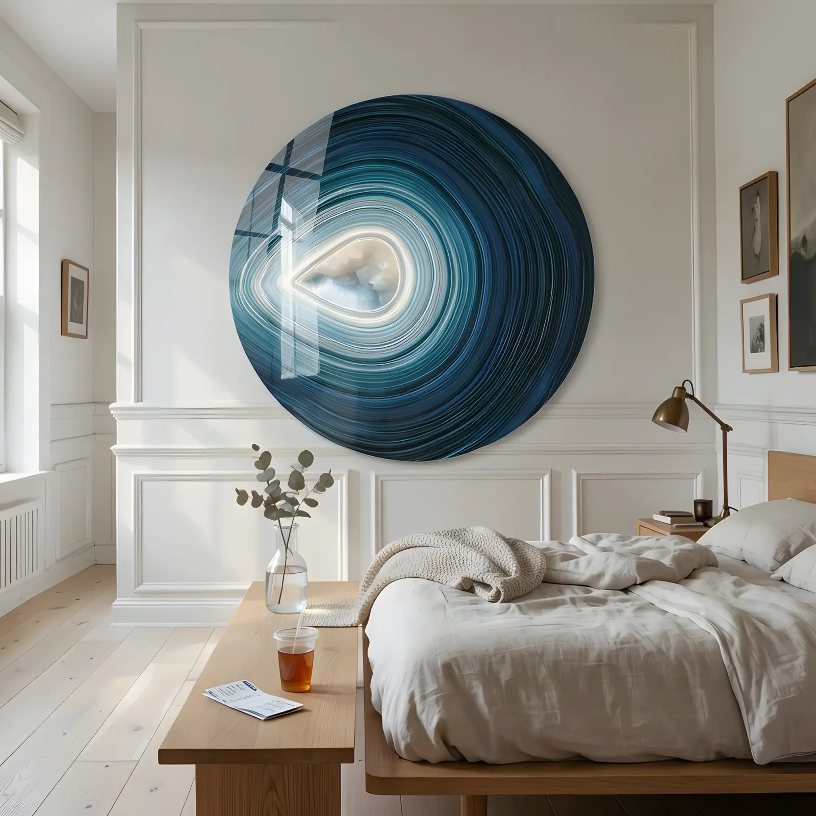 Agate Geode Glass Wall Art Teal Mineral Circle | Glass Wall Decor — 5