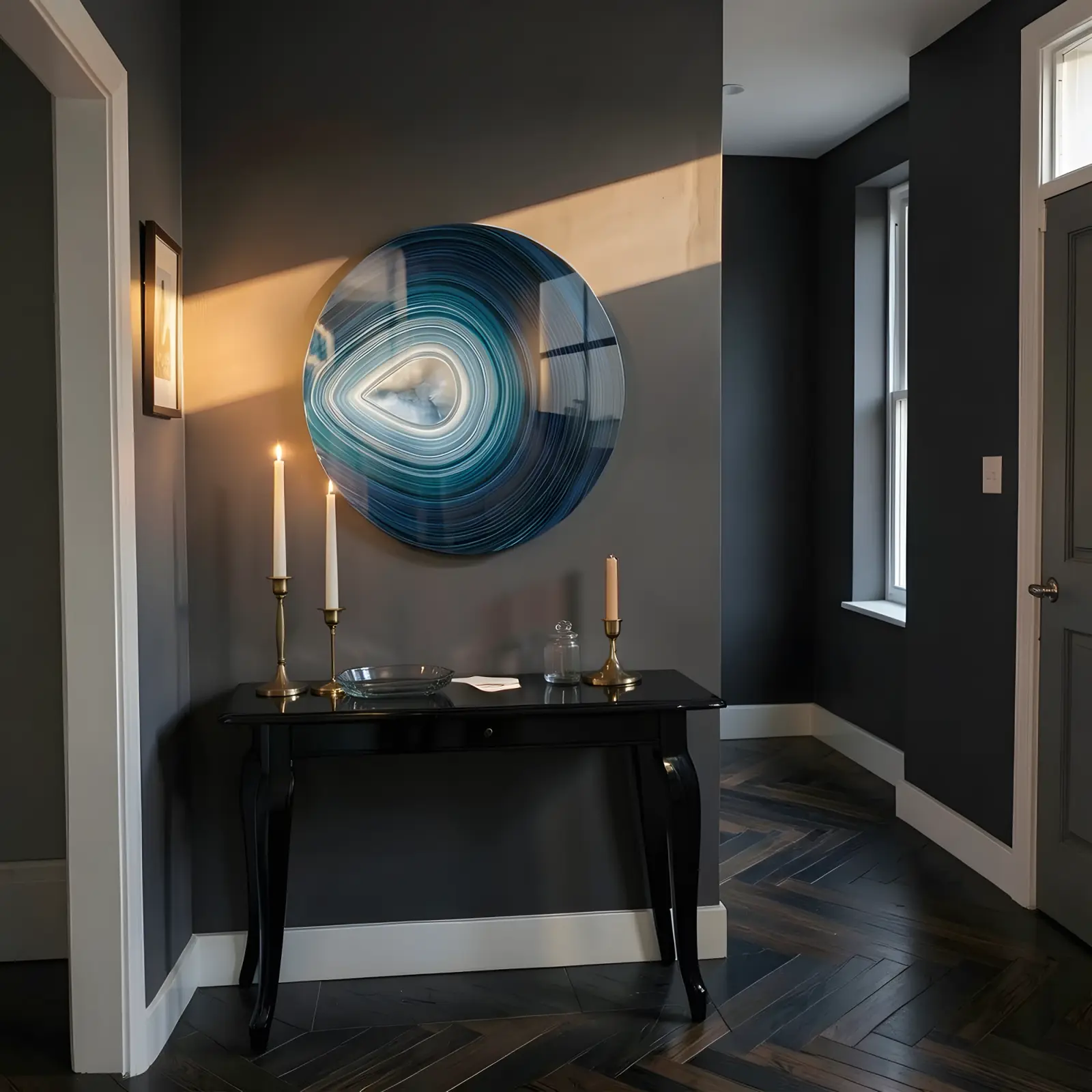 Agate Geode Glass Wall Art Teal Mineral Circle | Glass Wall Decor — 7