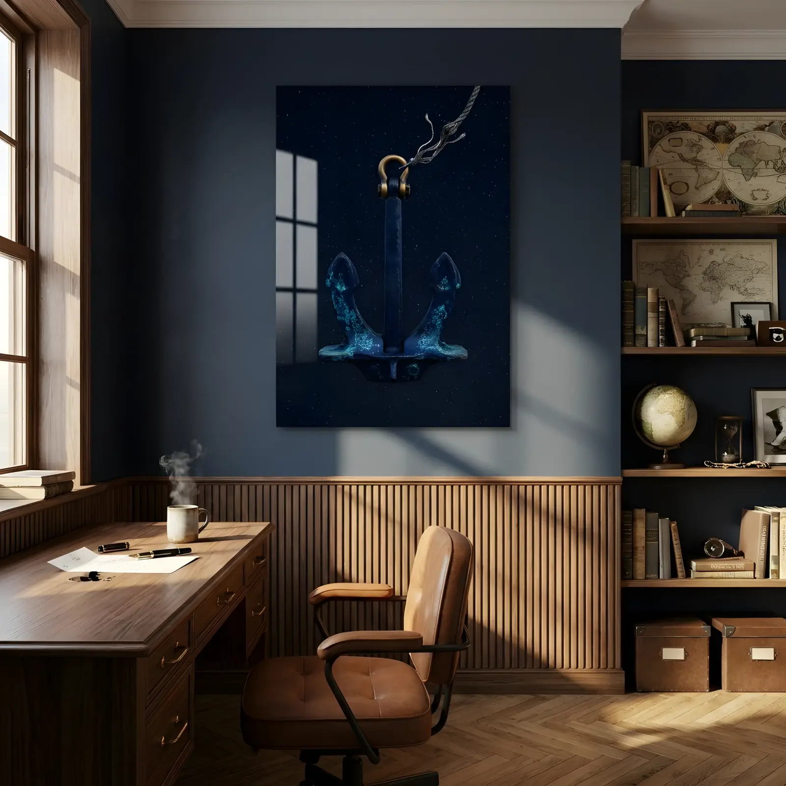 Anchor Night Sky Starfield Nautical Glass Wall Art