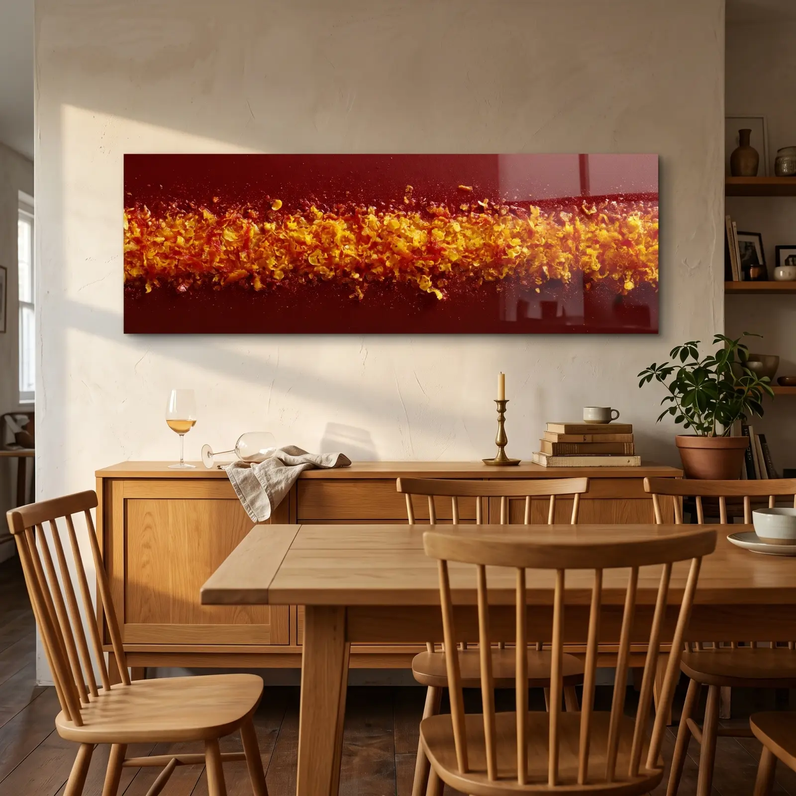 Red Ember Abstract Panorama Horizontal Band | Glass Wall Art