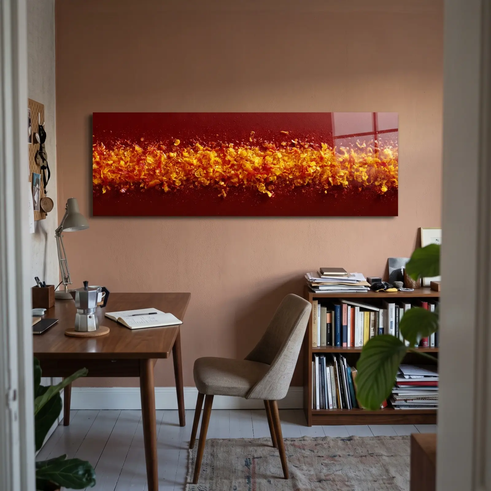 Red Ember Abstract Panorama Horizontal Band | Glass Wall Art — 2