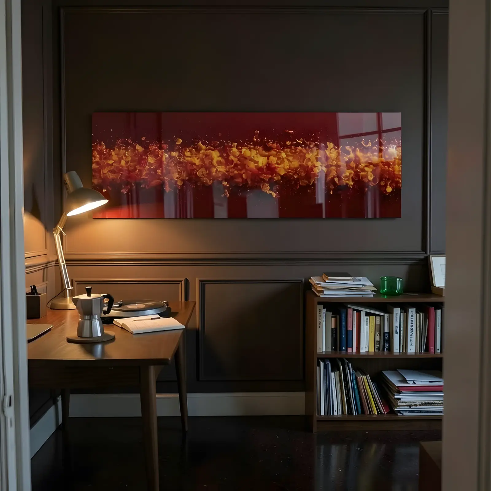 Red Ember Abstract Panorama Horizontal Band | Glass Wall Art — 6