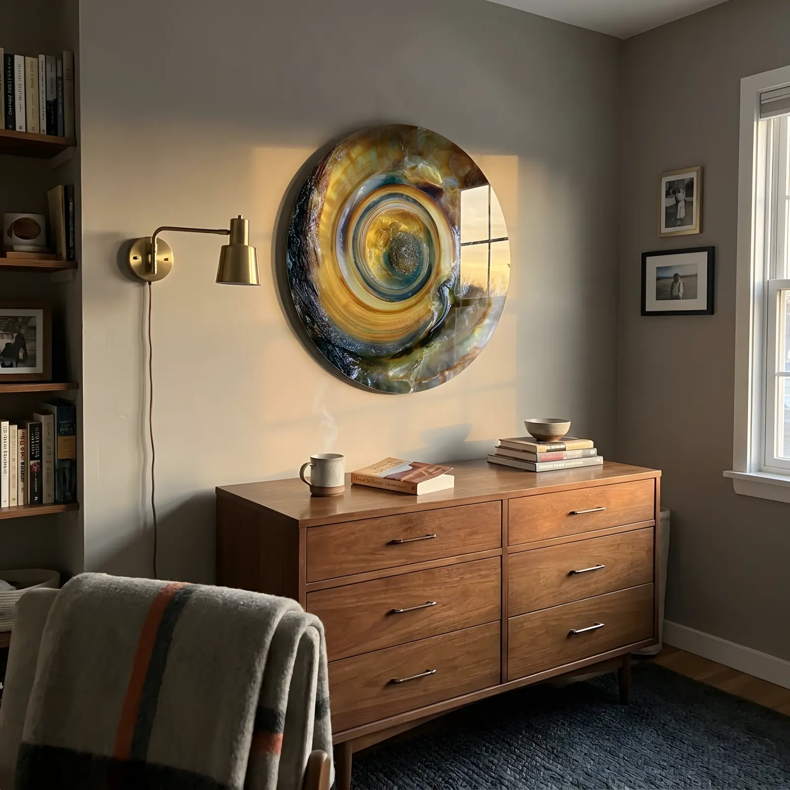 Abalone Shell Spiral Round Amber Nautilus | Glass Wall Art — 2