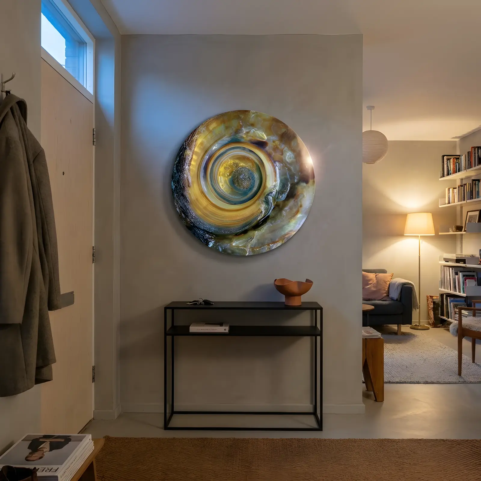 Abalone Shell Spiral Round Amber Nautilus | Glass Wall Art — 4