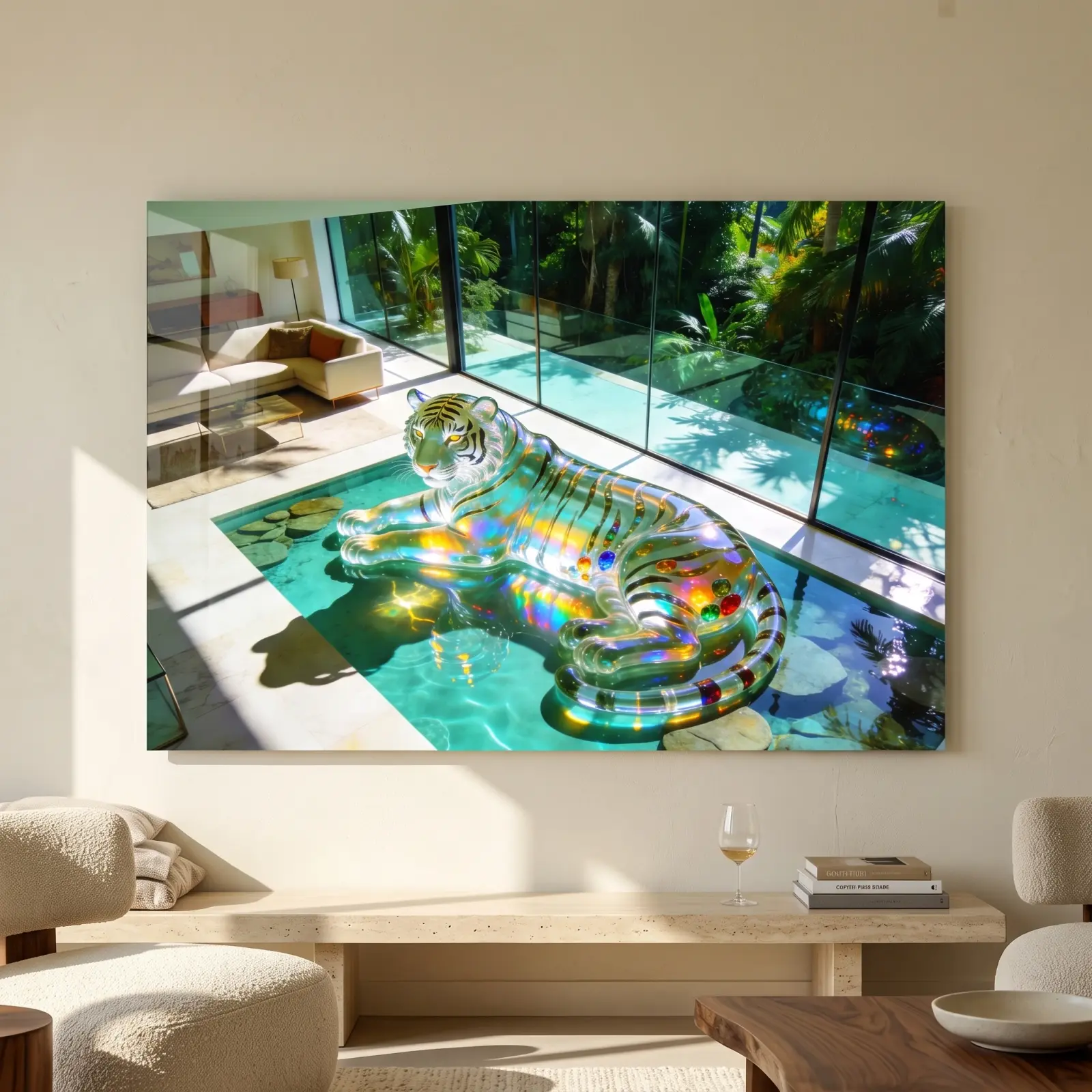 Crystal Tiger Wall Art Iridescent Jungle Big Cat | Glass Wall Art