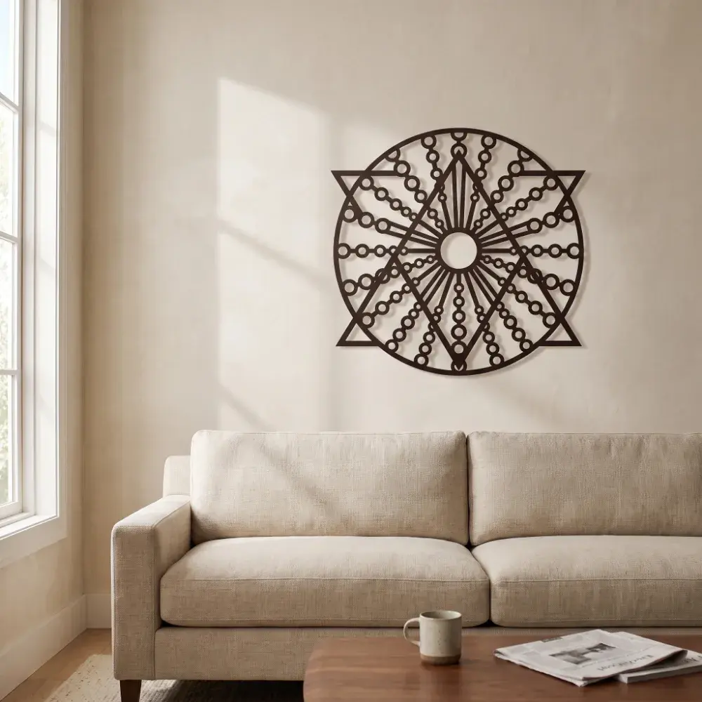 Geometric Mandala Metal Wall Art – Solstice Compass, Modern Living Room Sacred Geometry Decor
