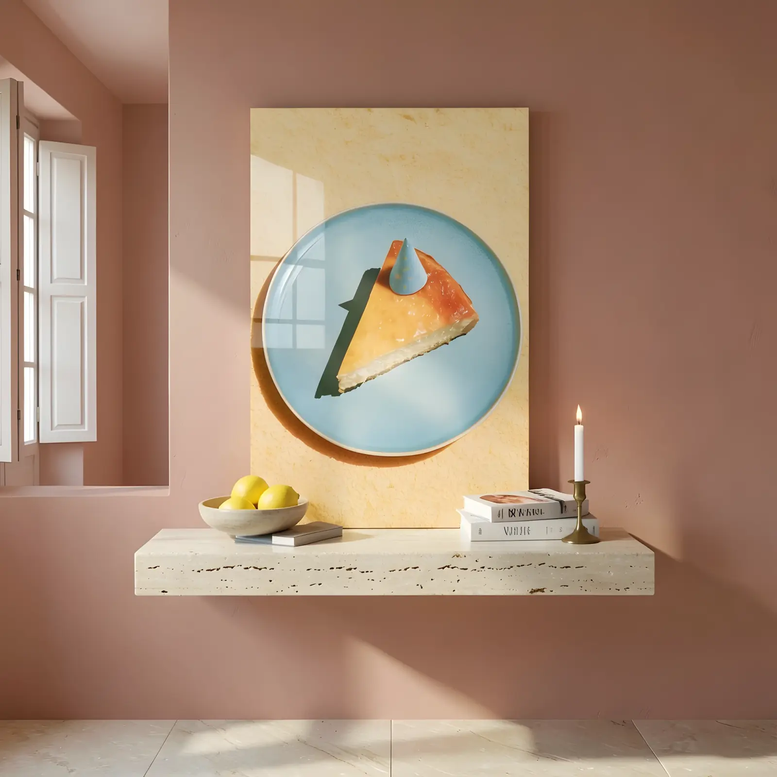Cheesecake Slice Party Hat Playful Food Photo | Glass Wall Art — 4