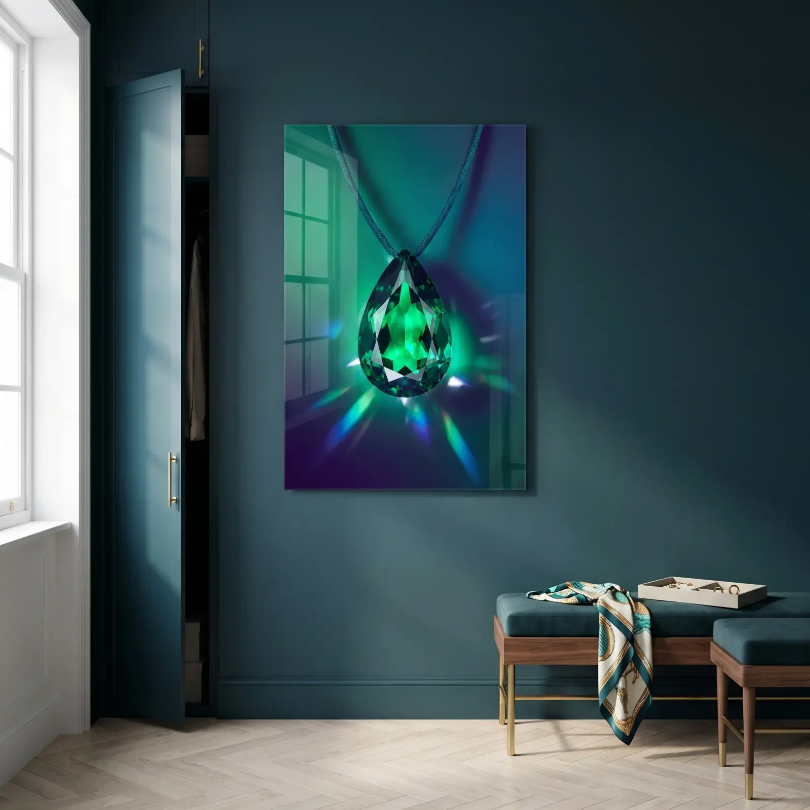 Emerald Gemstone Wall Art Green Jewel Macro | Glass Wall Art