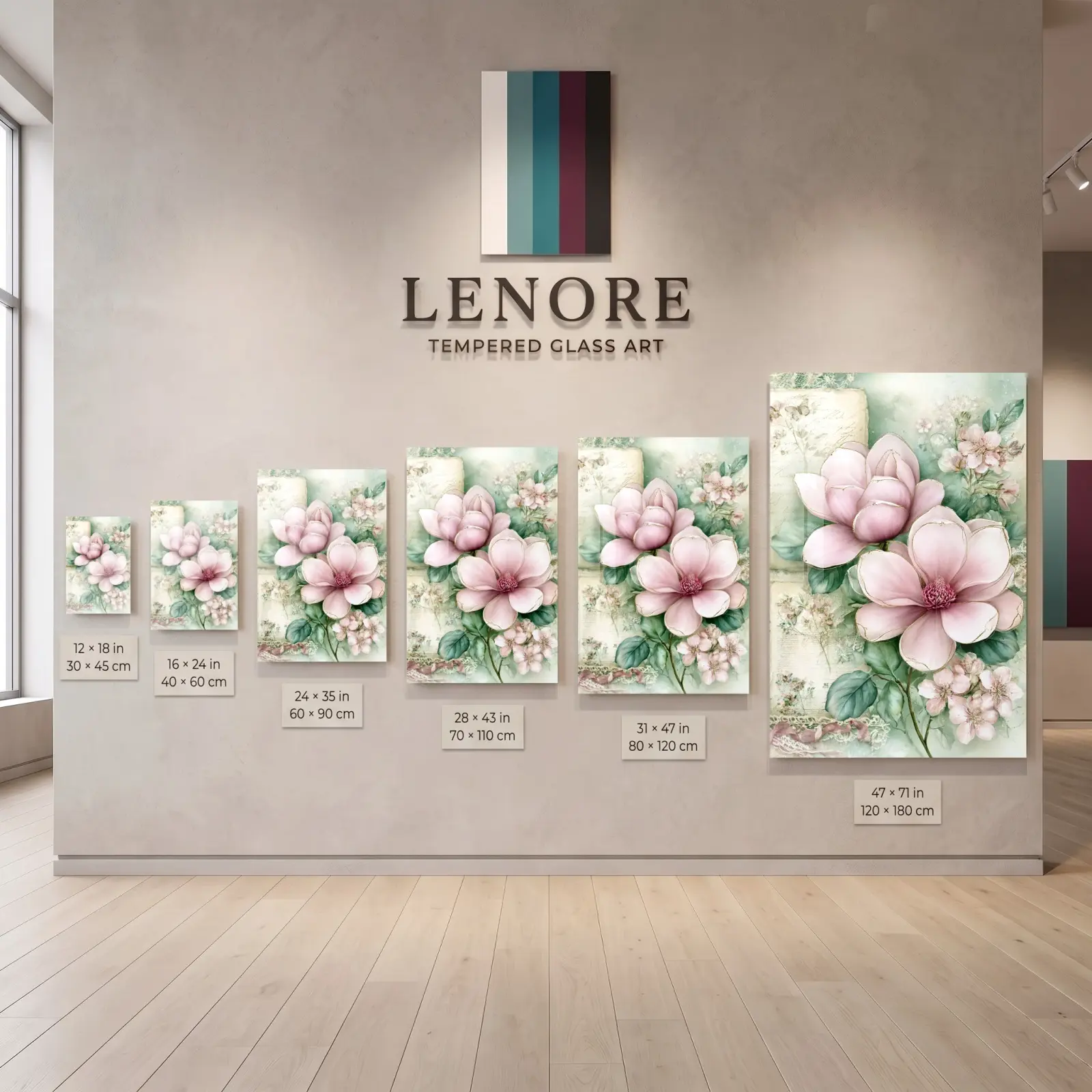 Pink Magnolia Blossom Vintage Letters | Glass Wall Art — 5