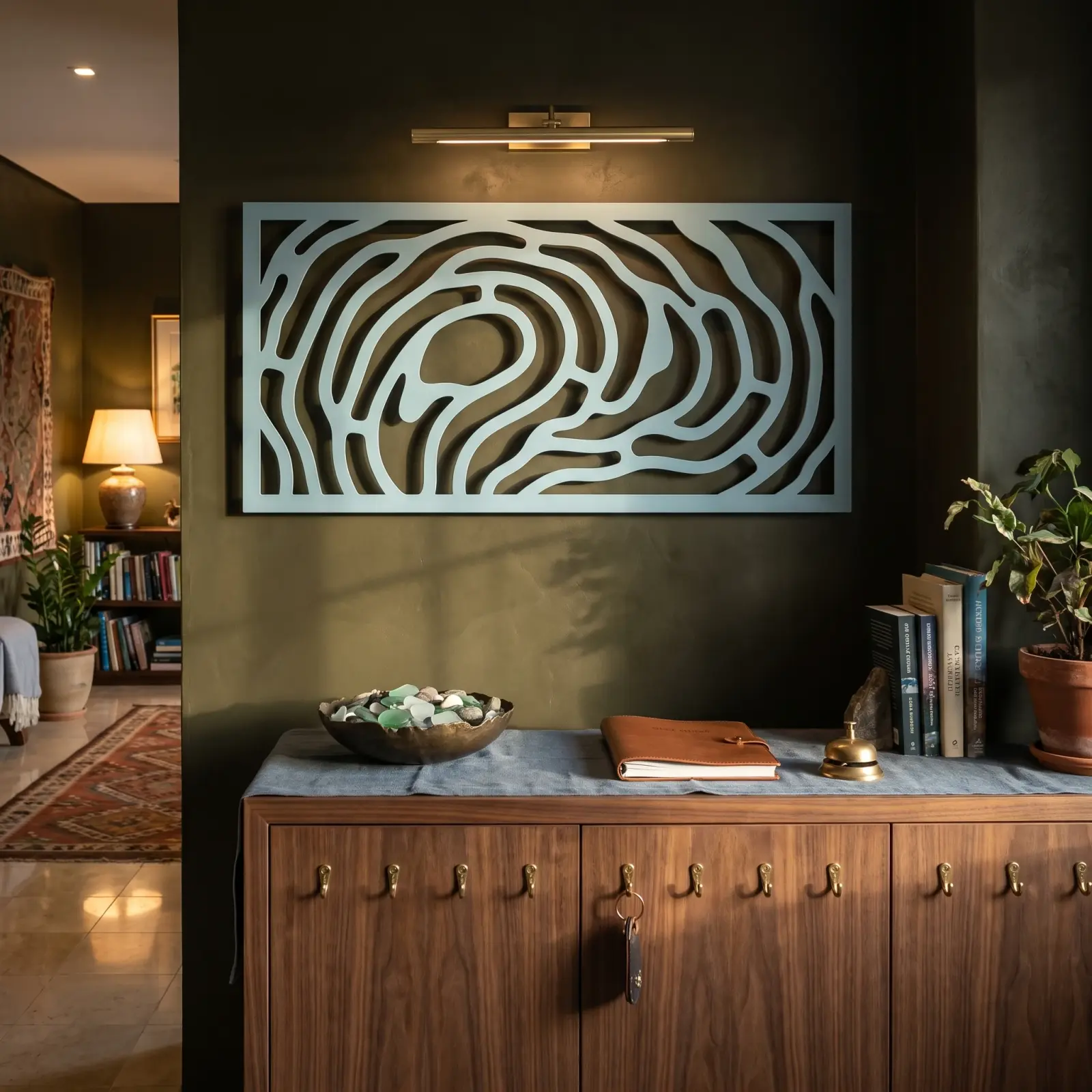 Abstract Wave Lines Metal Wall Art – Current Fold, Beach House Living Room Decor — 3