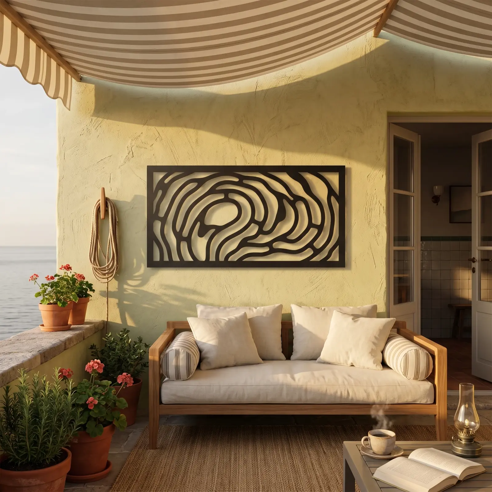 Abstract Wave Lines Metal Wall Art – Current Fold, Beach House Living Room Decor — 5