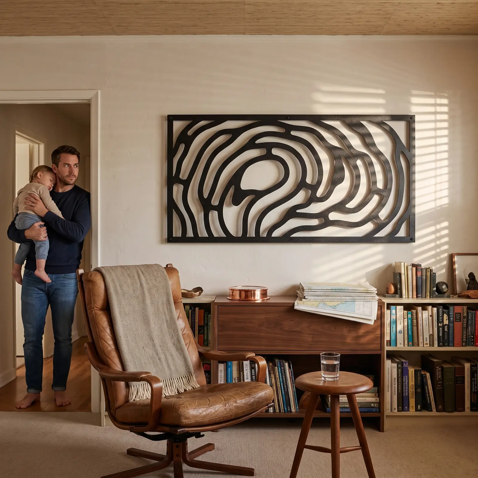 Abstract Wave Lines Metal Wall Art – Current Fold, Beach House Living Room Decor — 6