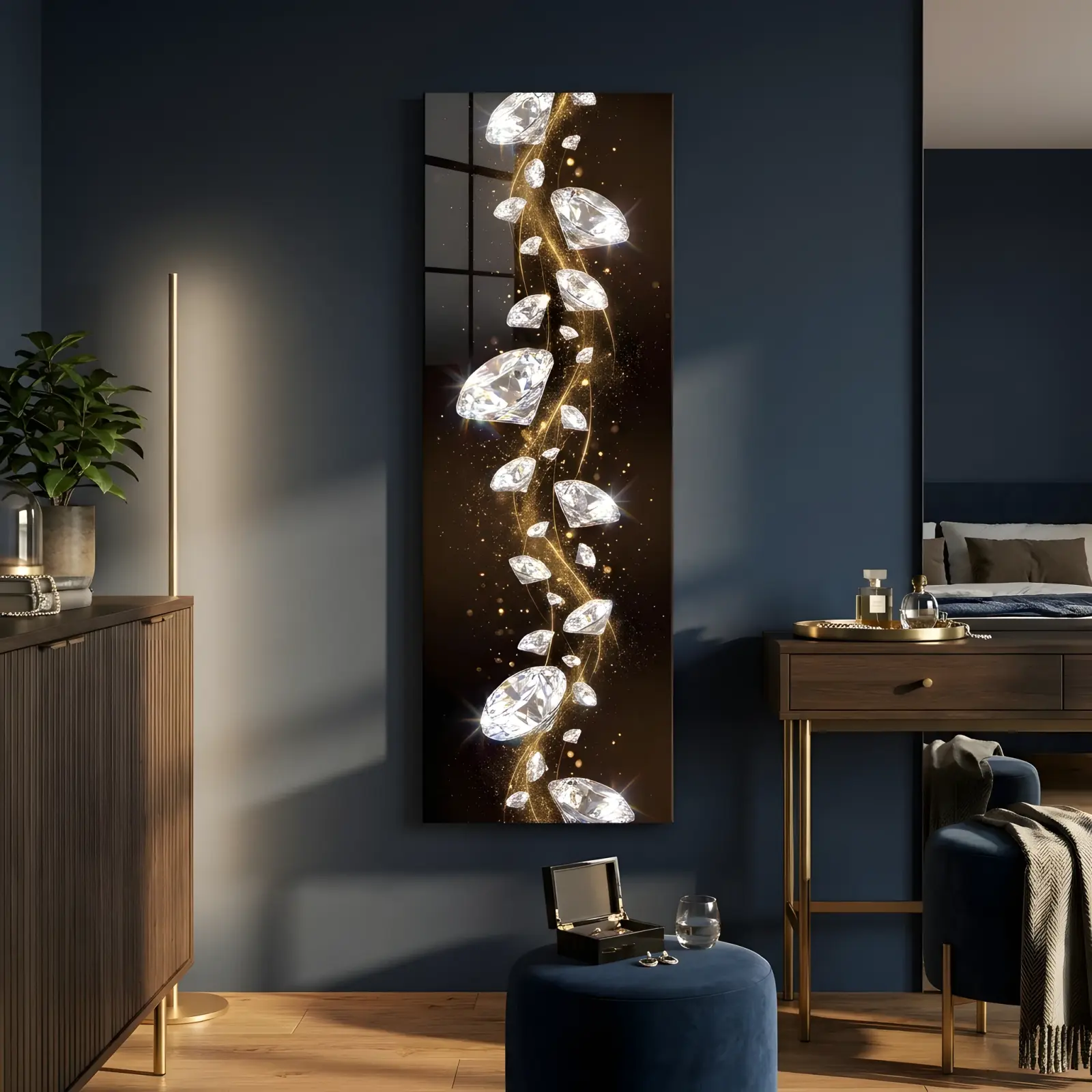 Diamond Sparkle Gold Dust Vertical Panel | Tempered Glass Print