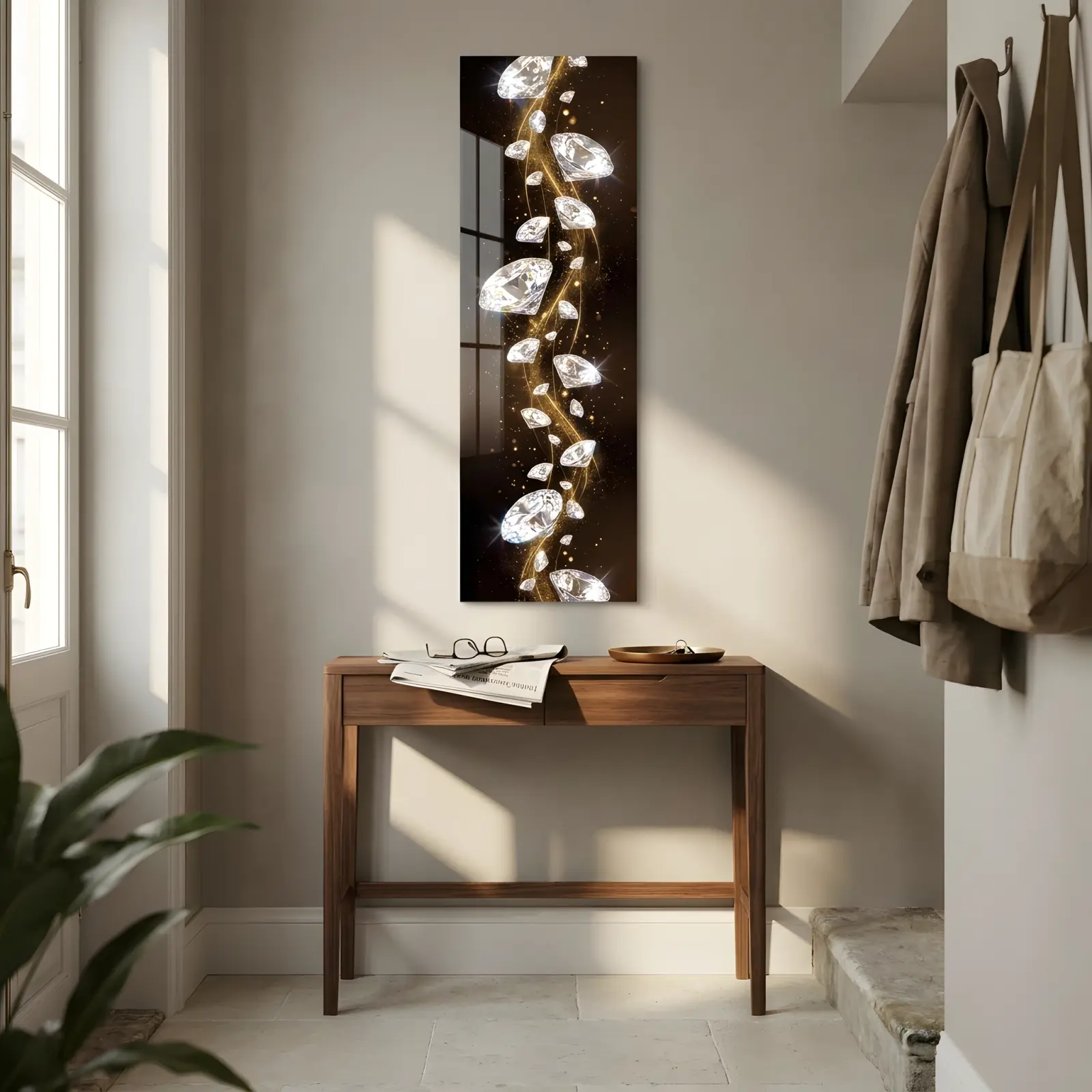 Diamond Sparkle Gold Dust Vertical Panel | Tempered Glass Print — 2