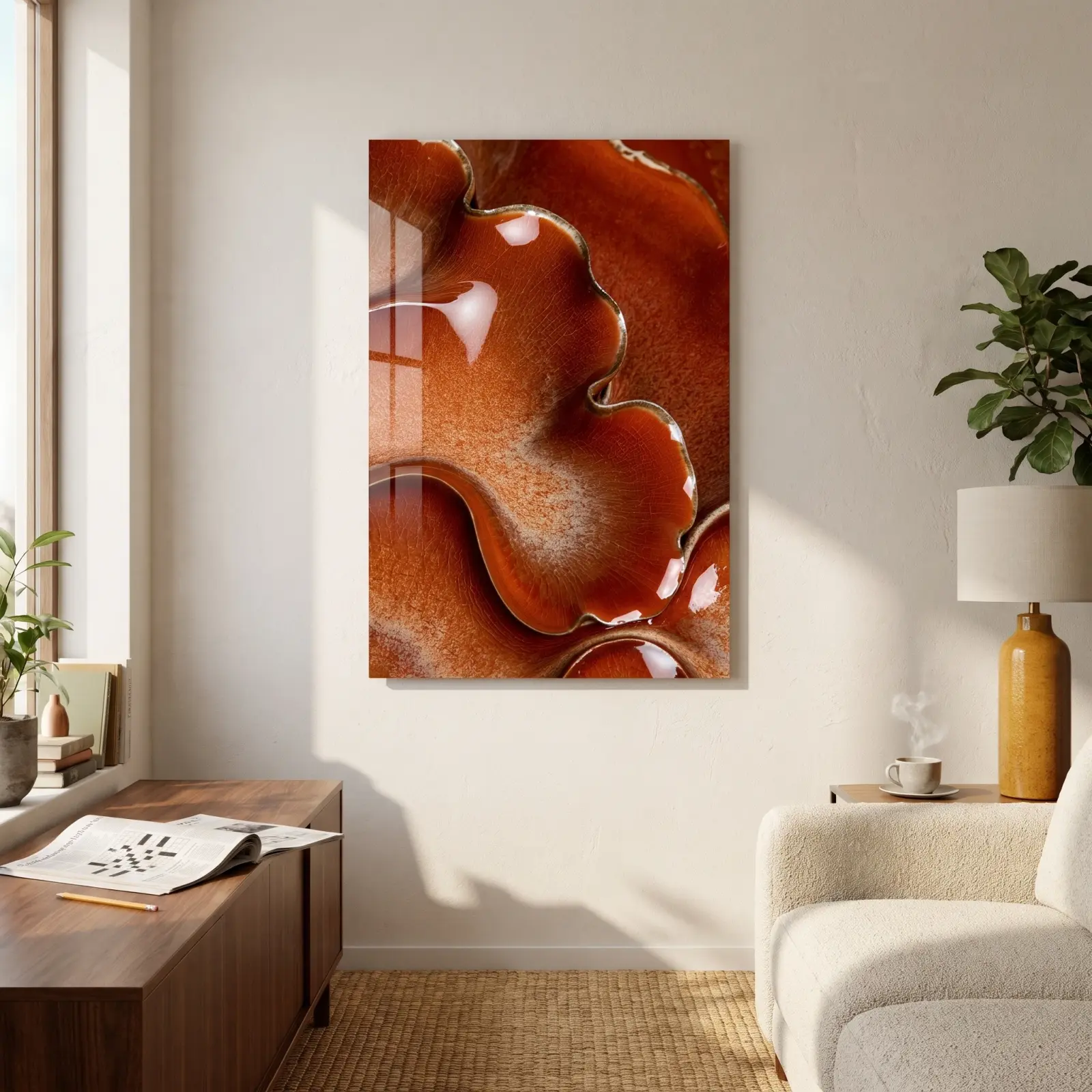 Terracotta Ceramic Glaze Abstract Wall Art | Tempered Glass Print