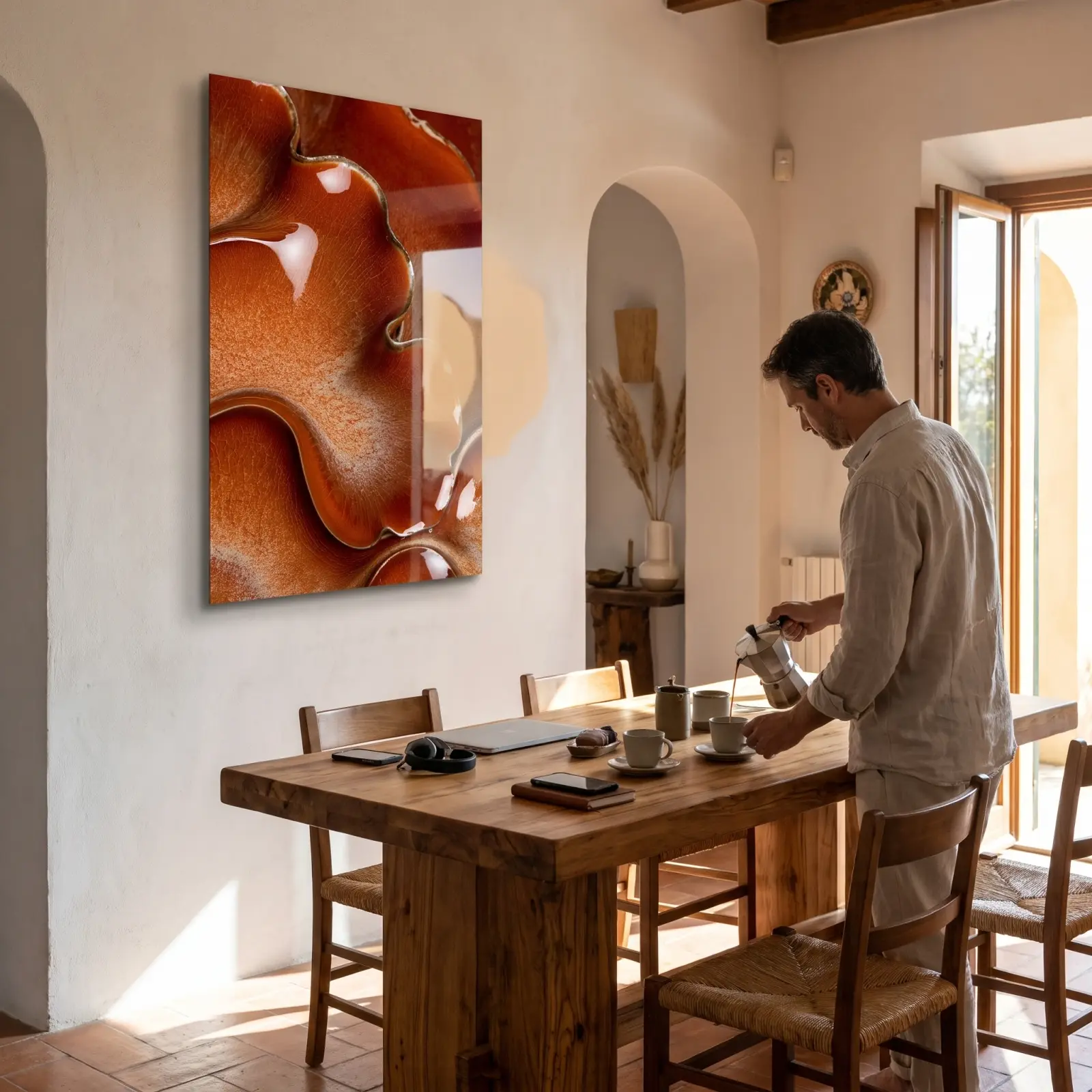 Terracotta Ceramic Glaze Abstract Wall Art | Tempered Glass Print — 3