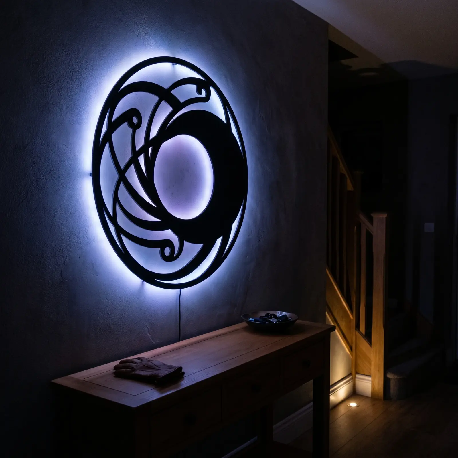Crescent Moon Metal LED Wall Art – Lunar Coil, Modern Living Room Decor — 2