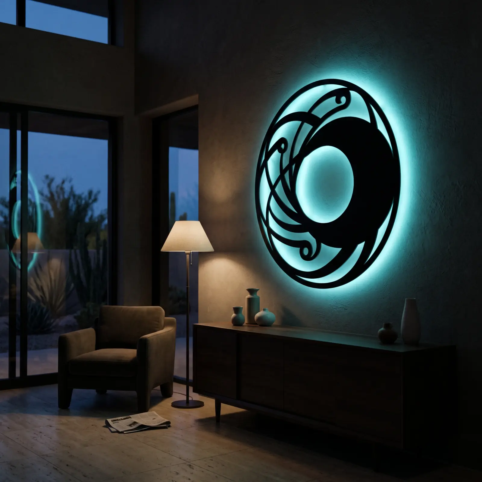 Crescent Moon Metal LED Wall Art – Lunar Coil, Modern Living Room Decor — 5
