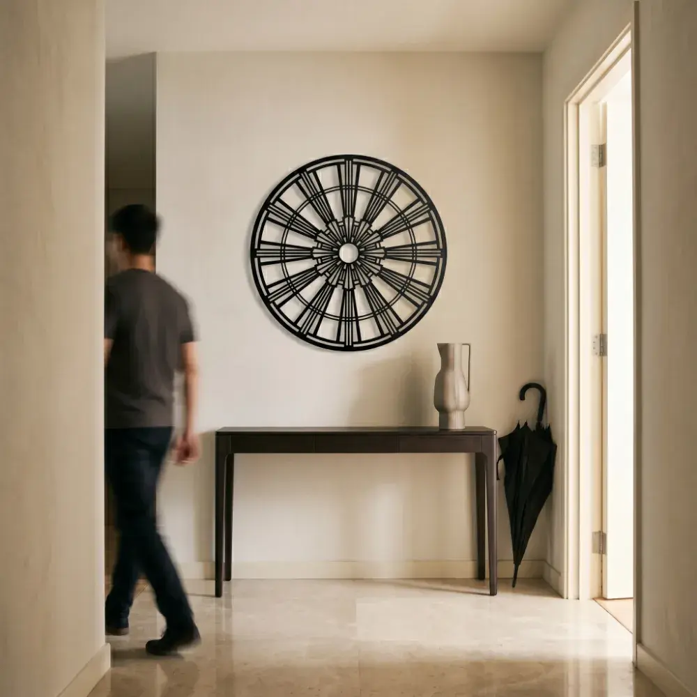 Geometric Medallion Metal Wall Art – Art Deco Wheel, Living Room Decor — 5
