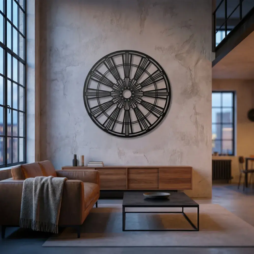 Geometric Medallion Metal Wall Art – Art Deco Wheel, Living Room Decor — 6