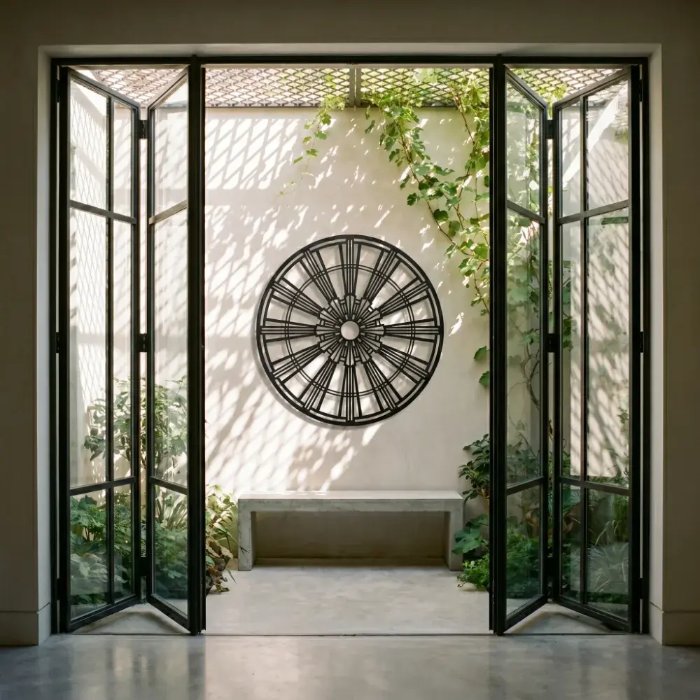 Geometric Medallion Metal Wall Art – Art Deco Wheel, Living Room Decor — 7