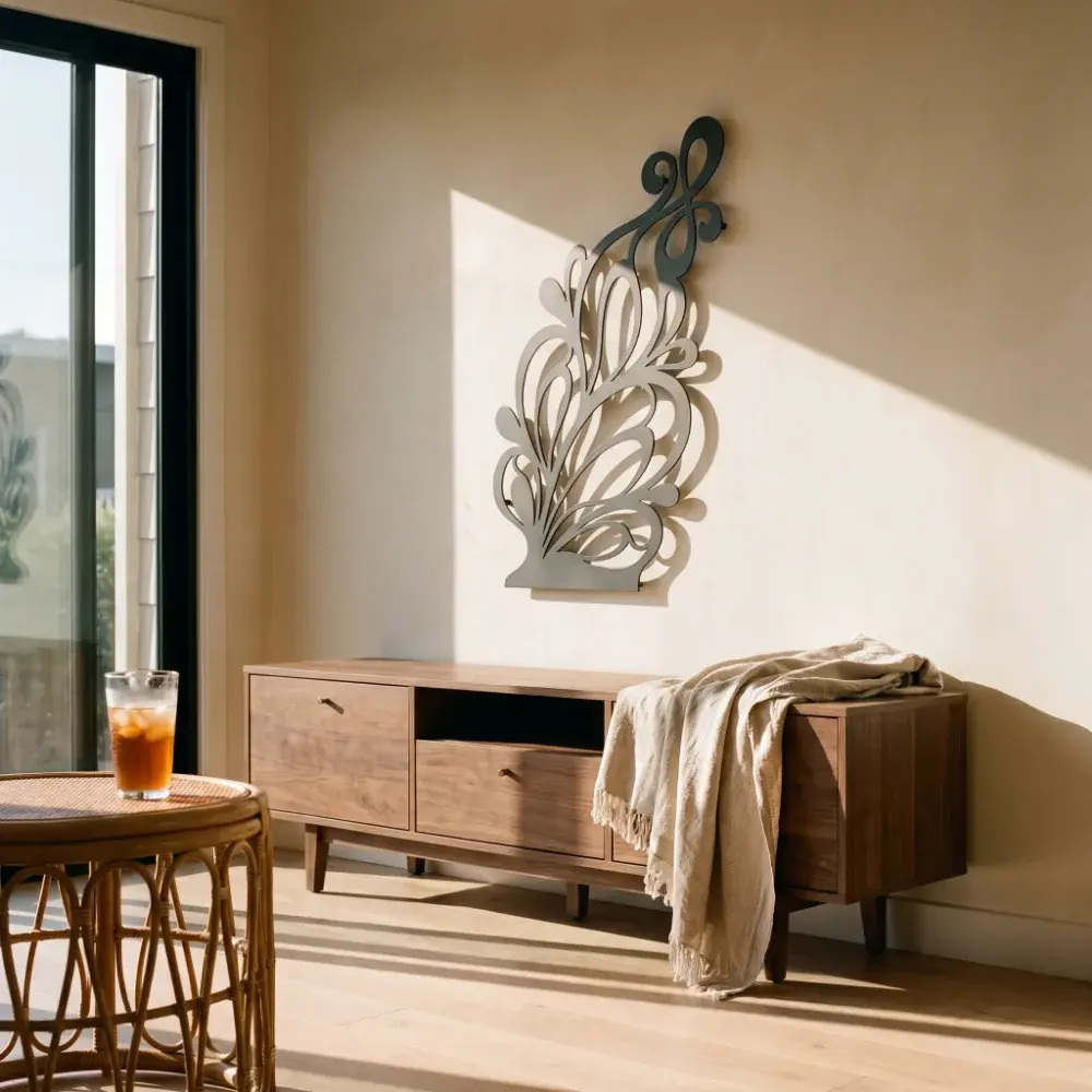 Flourish Metal Wall Art – Verdant Flourish, Modern Botanical Living Room Decor