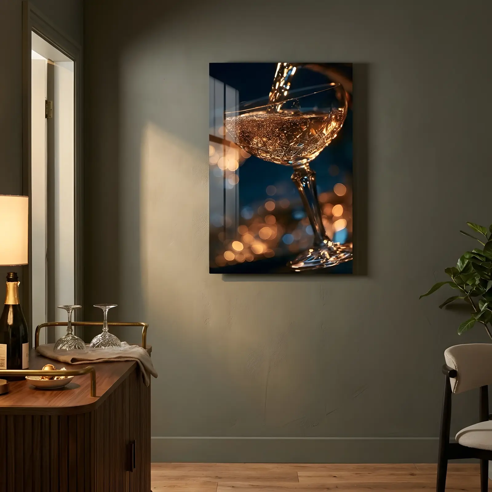 Champagne Glass Wall Art Bubbles Bokeh Macro | Glass Wall Decor