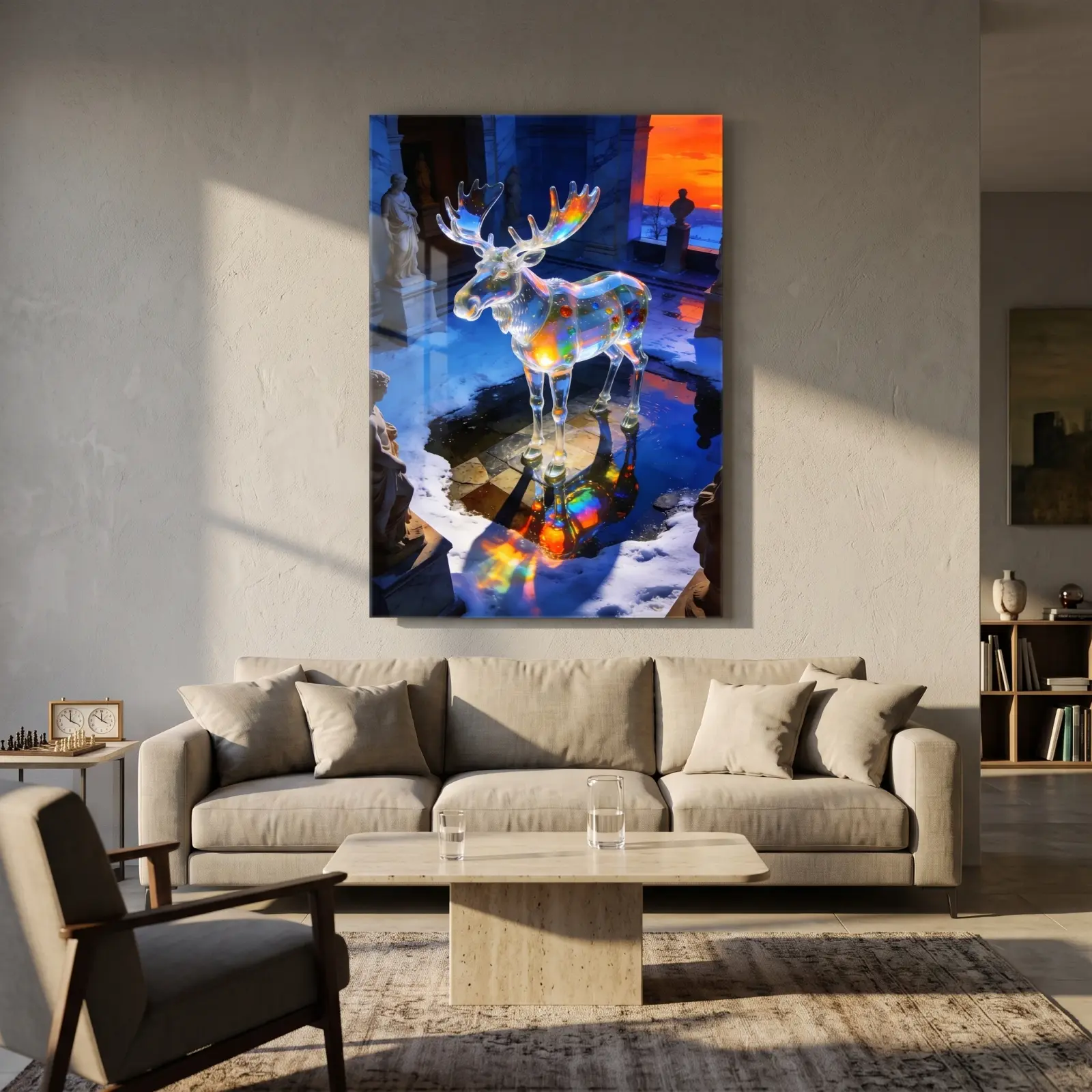 Crystal Moose Wall Art Prismatic Winter Sunset | Glass Wall Art