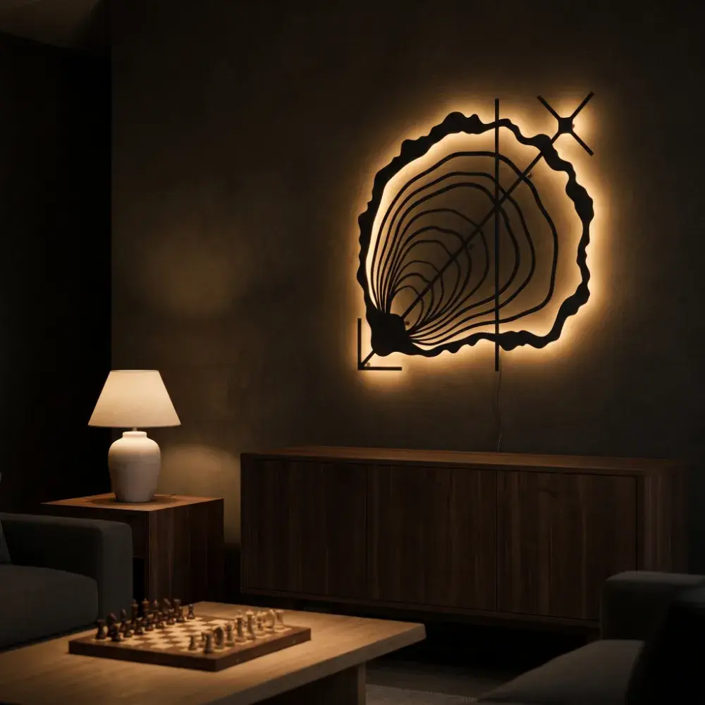Oyster Shell Metal LED Wall Art – Tidal Bloom, Coastal Living Room Decor — 2
