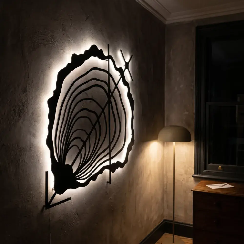 Oyster Shell Metal LED Wall Art – Tidal Bloom, Coastal Living Room Decor — 8