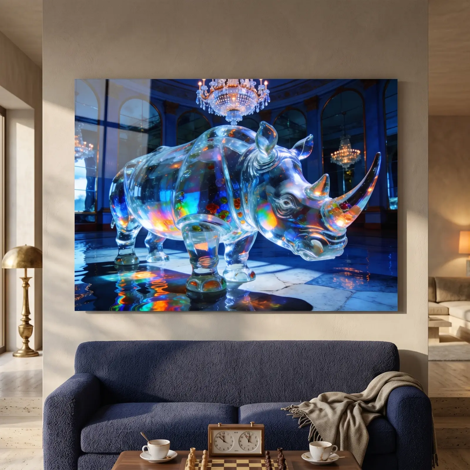 Glass Rhino Wall Art Prismatic Surreal Animal | Glass Wall Art