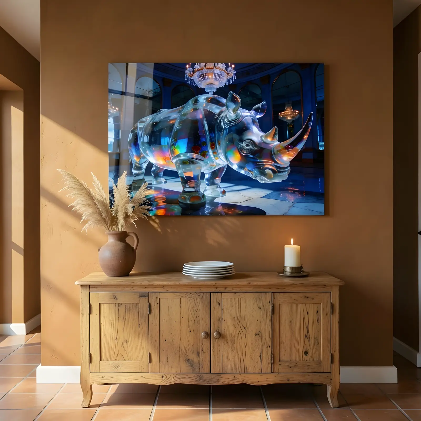 Glass Rhino Wall Art Prismatic Surreal Animal | Glass Wall Art — 4