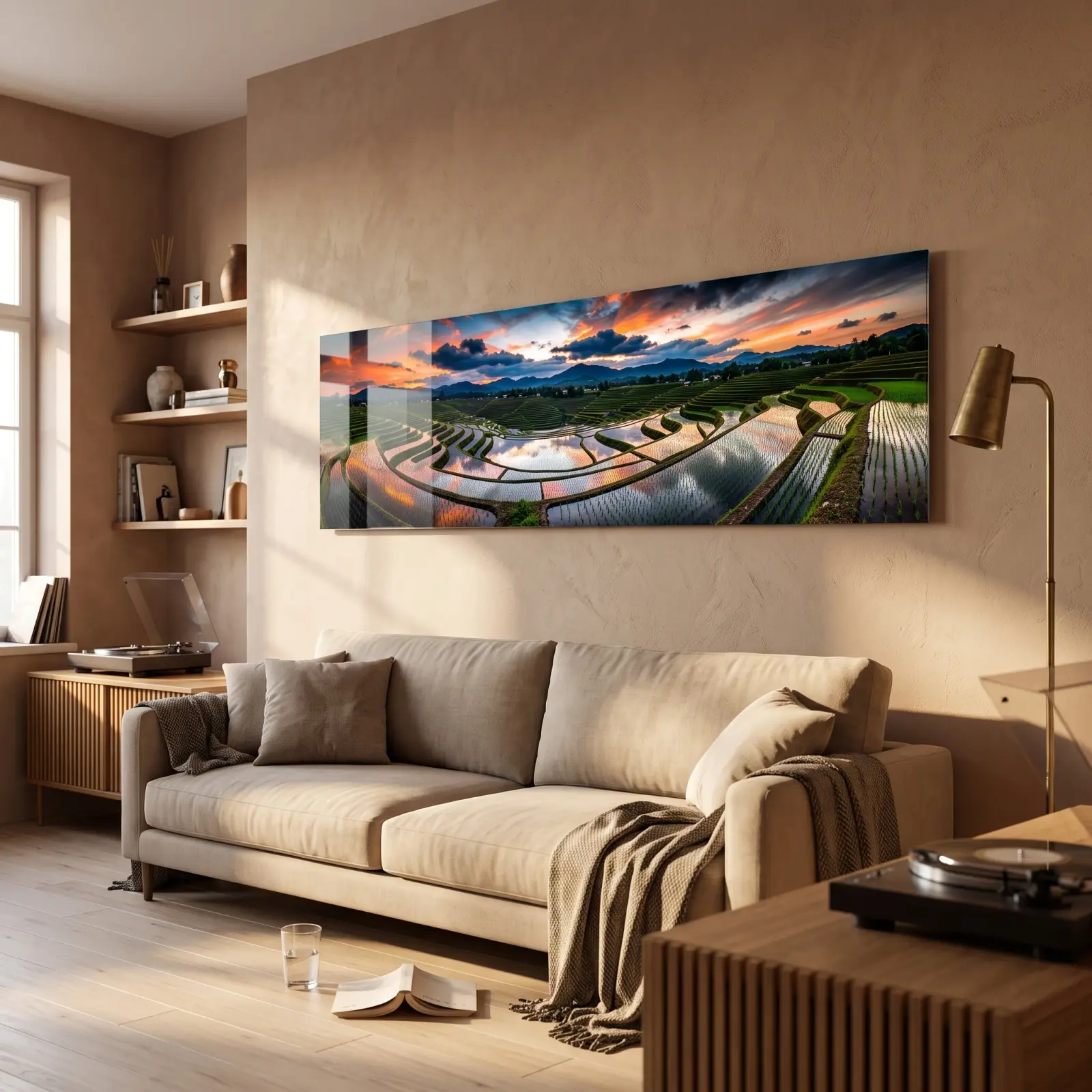 Rice Terrace Sunset Panoramic Landscape | Glass Wall Art