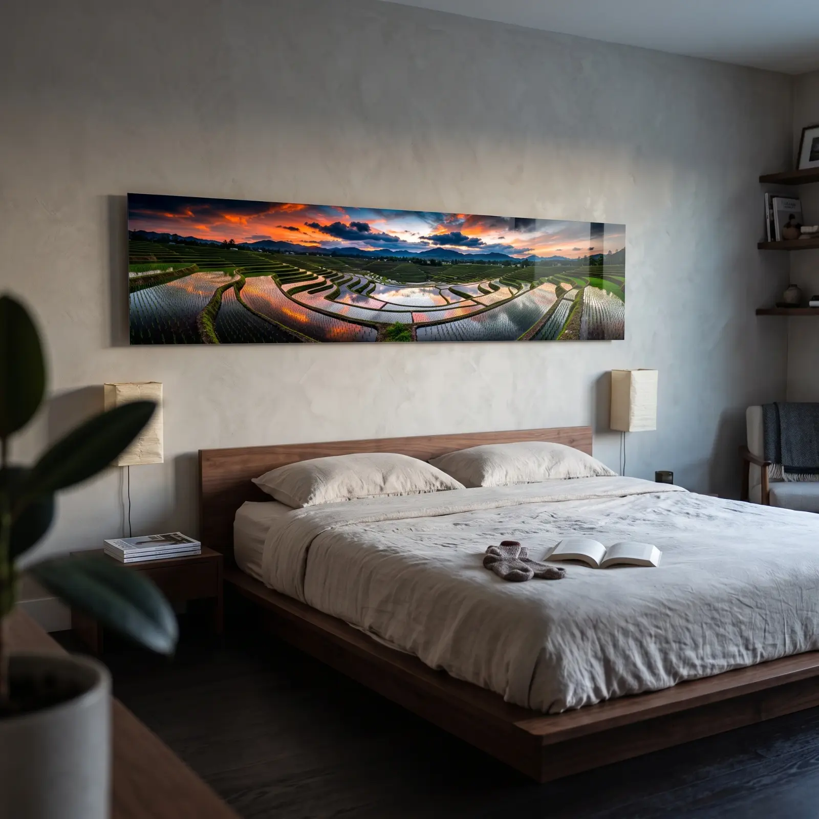 Rice Terrace Sunset Panoramic Landscape | Glass Wall Art — 2