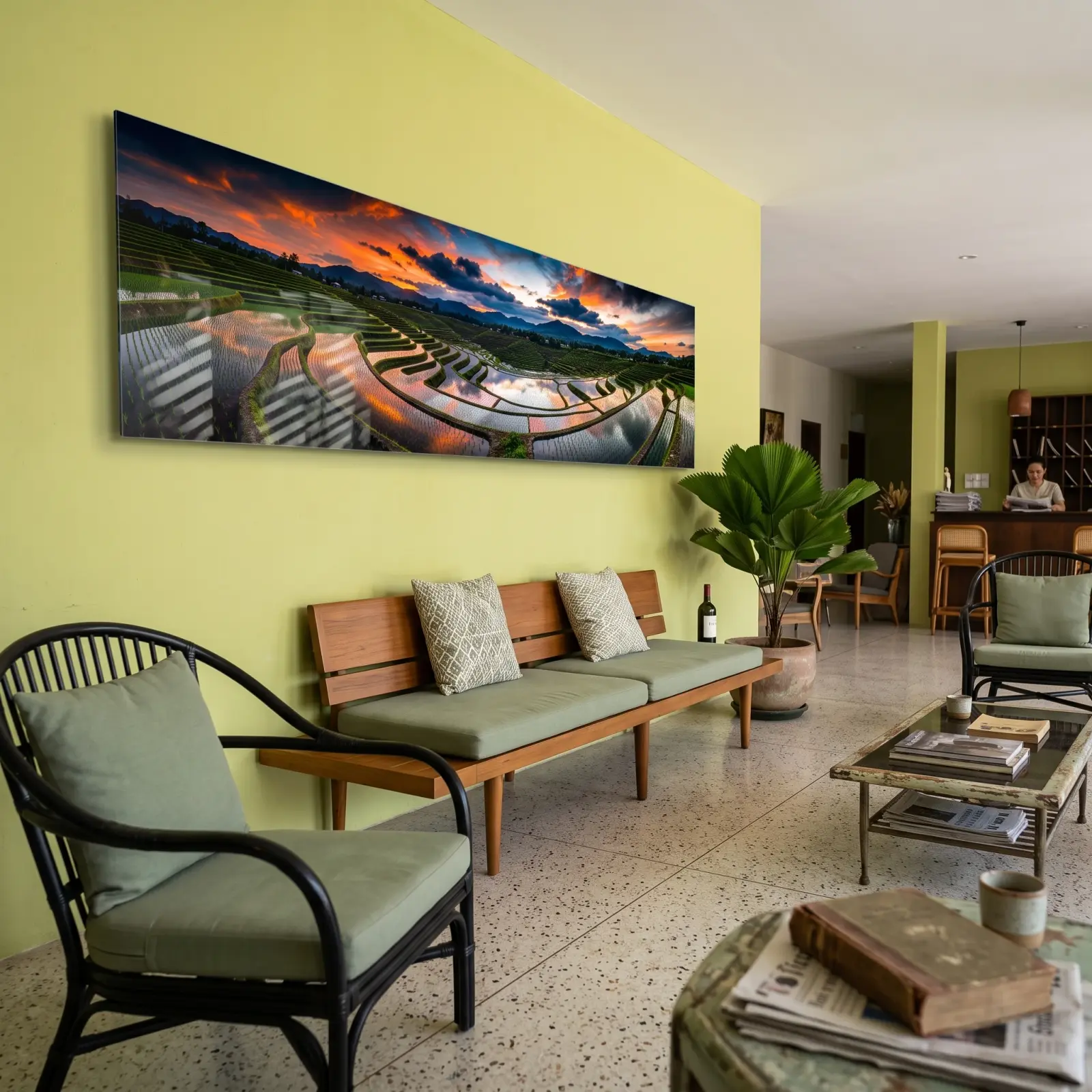 Rice Terrace Sunset Panoramic Landscape | Glass Wall Art — 3