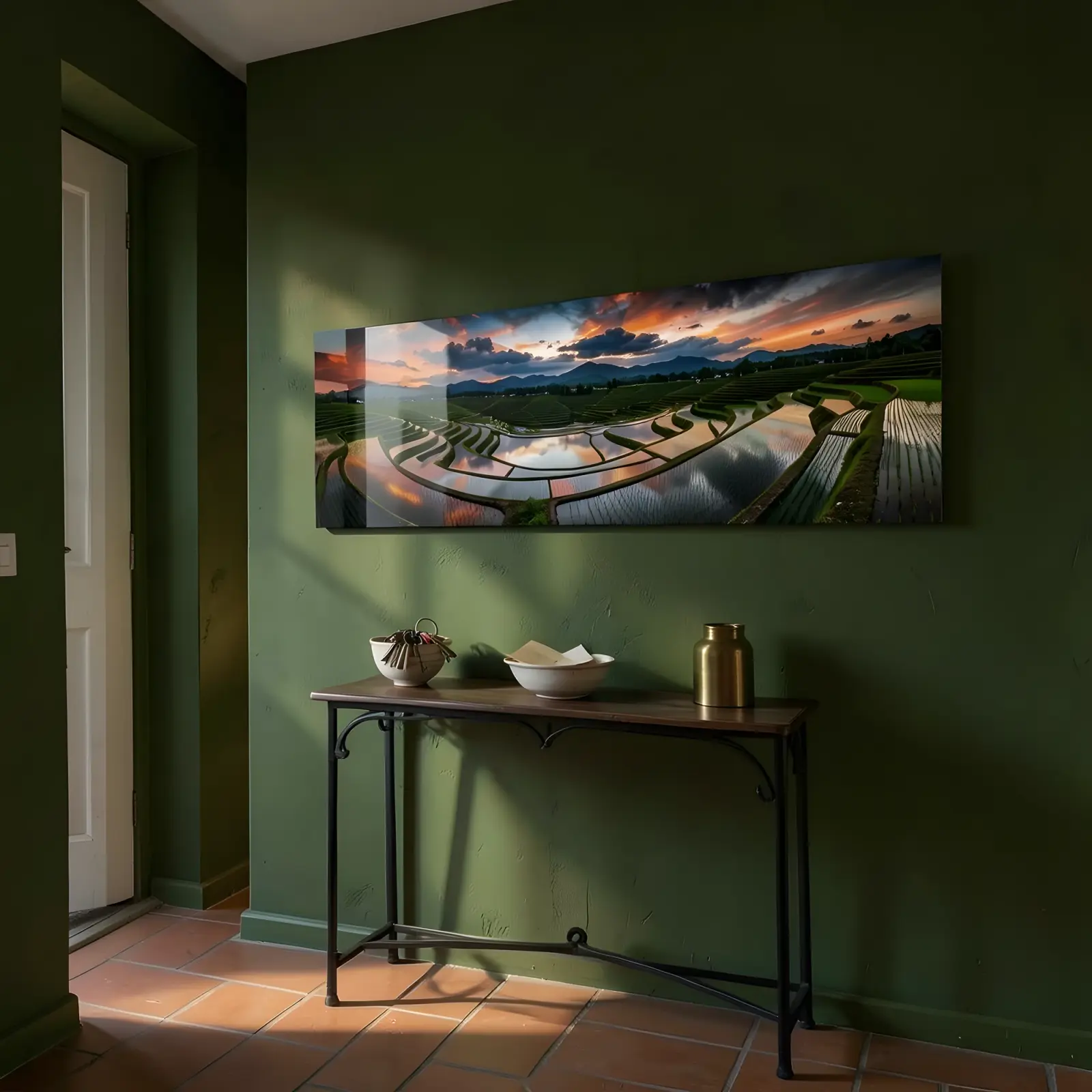 Rice Terrace Sunset Panoramic Landscape | Glass Wall Art — 4