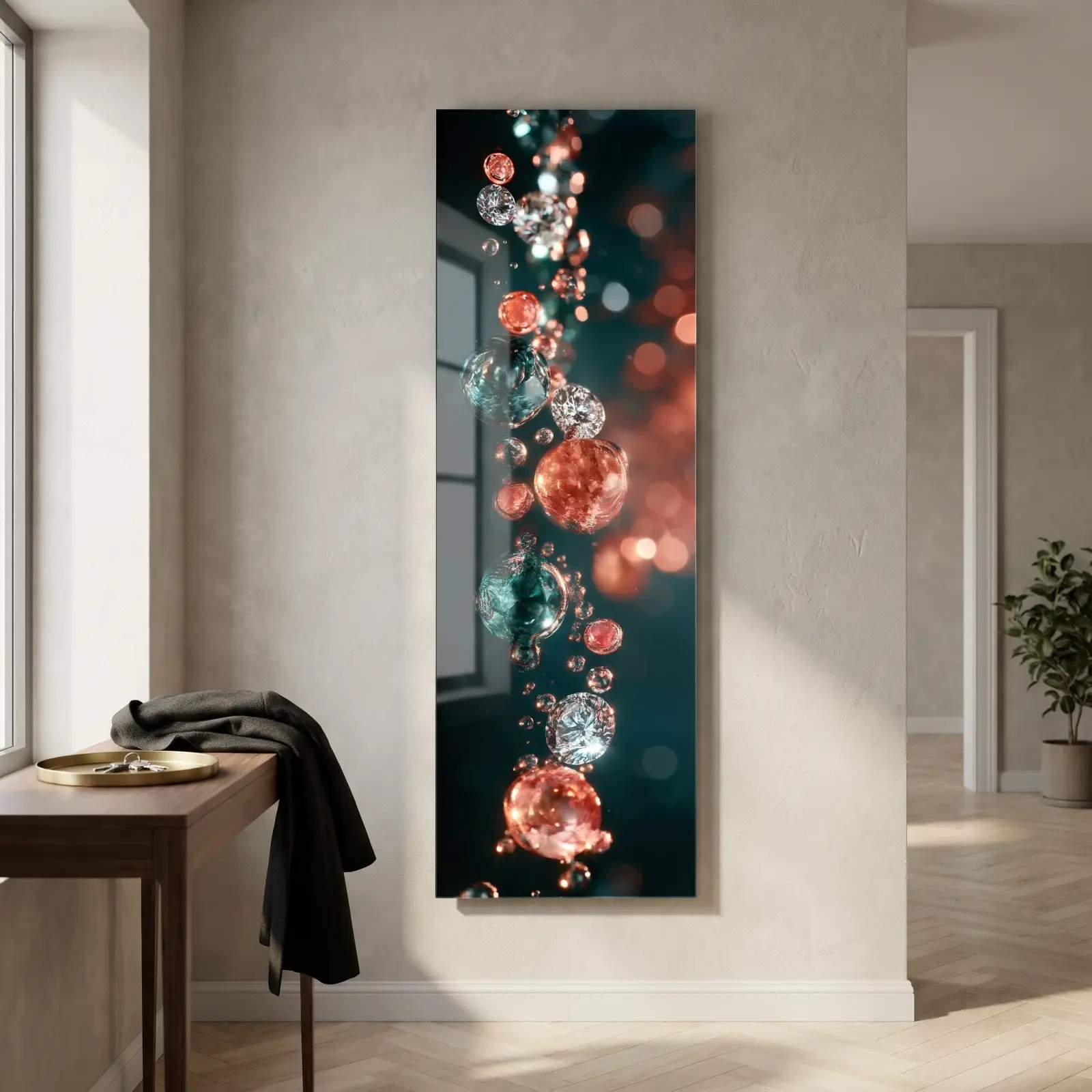 Jewel Tone Glass Wall Art Coral Teal Gemstones | Glass Wall Decor
