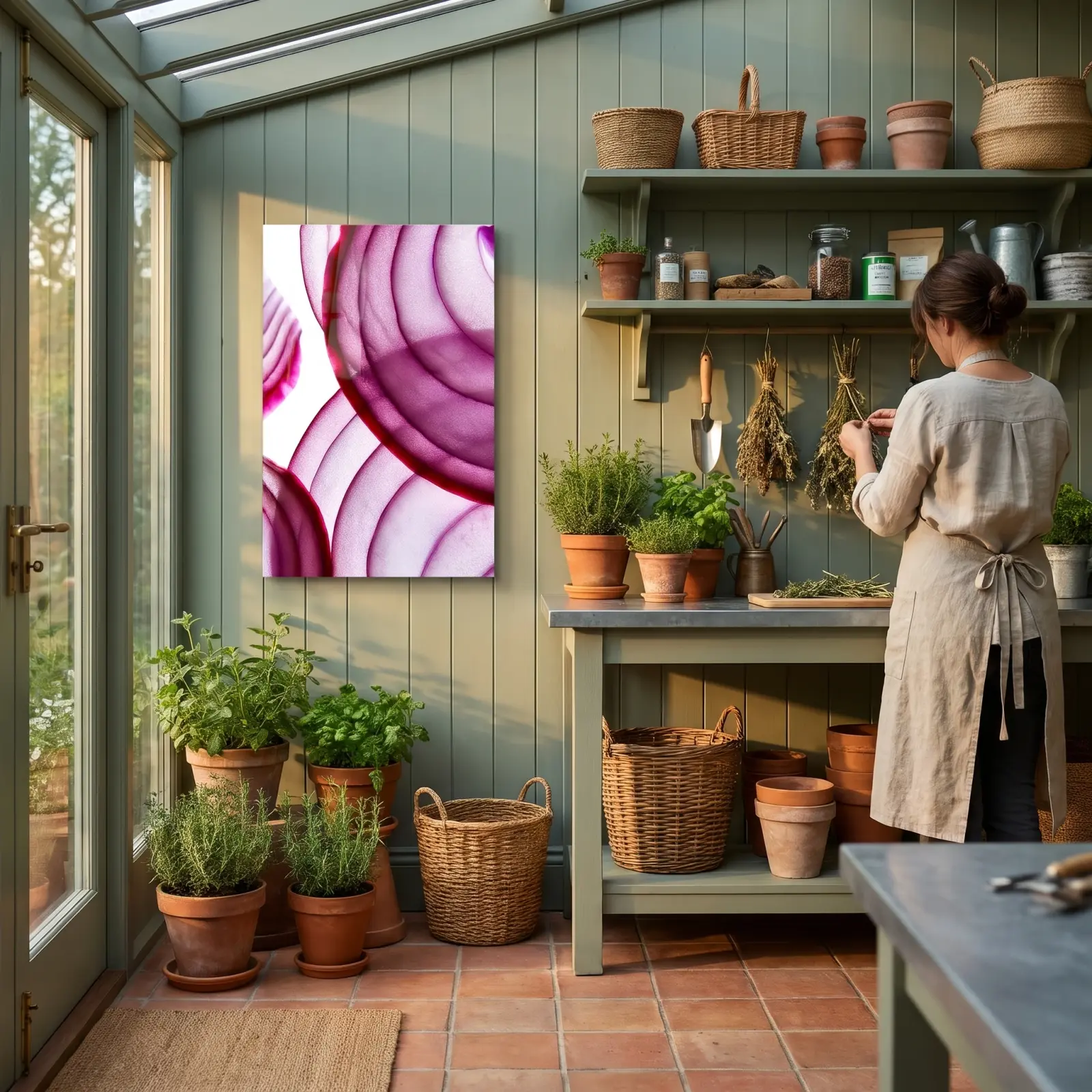 Red Onion Macro Kitchen Art Magenta Botanical | Glass Wall Art — 3
